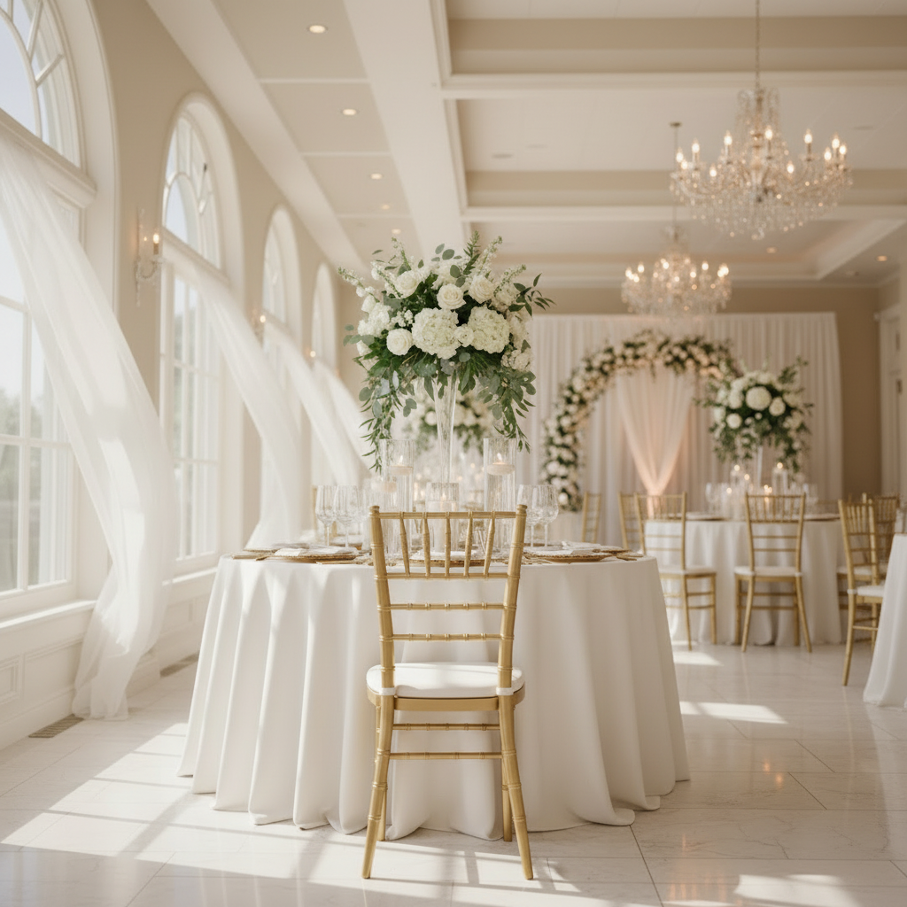 Multiple gold chiavari chairs wedding event 