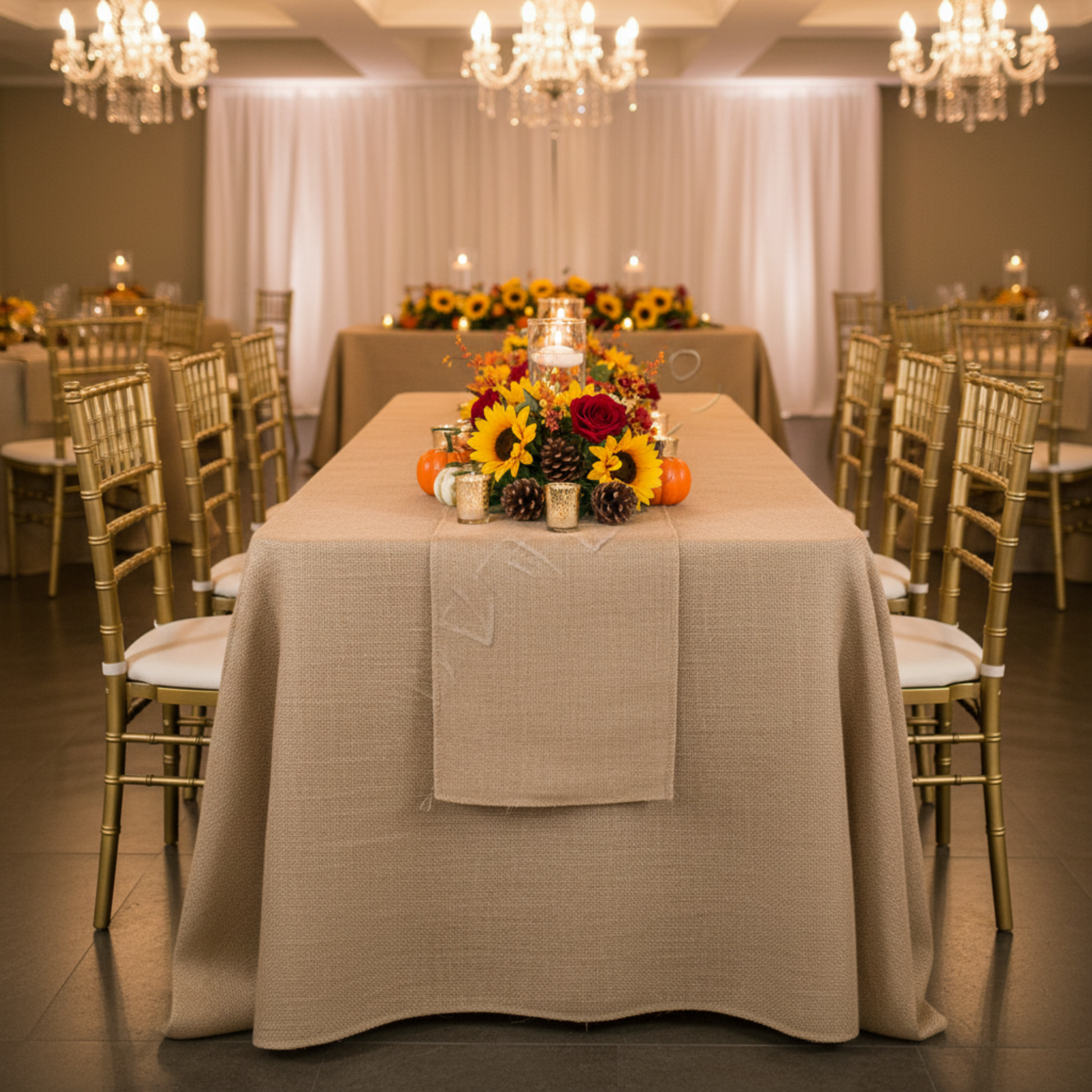 Front Angled Burlap Table No People
