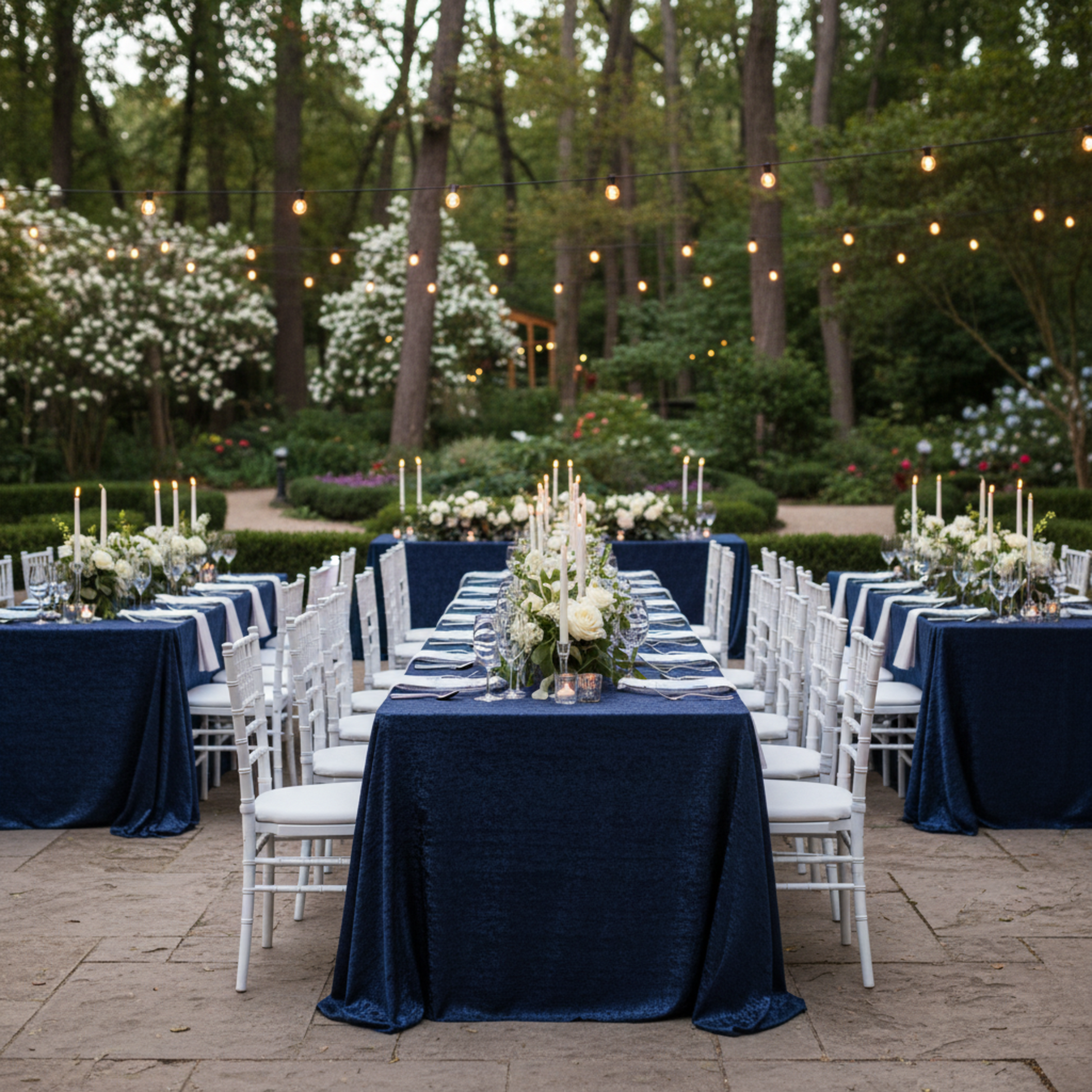 Navy Blue 90x156 Crinkle Shimmer Rectangular Tablecloth– Outdoor Wedding