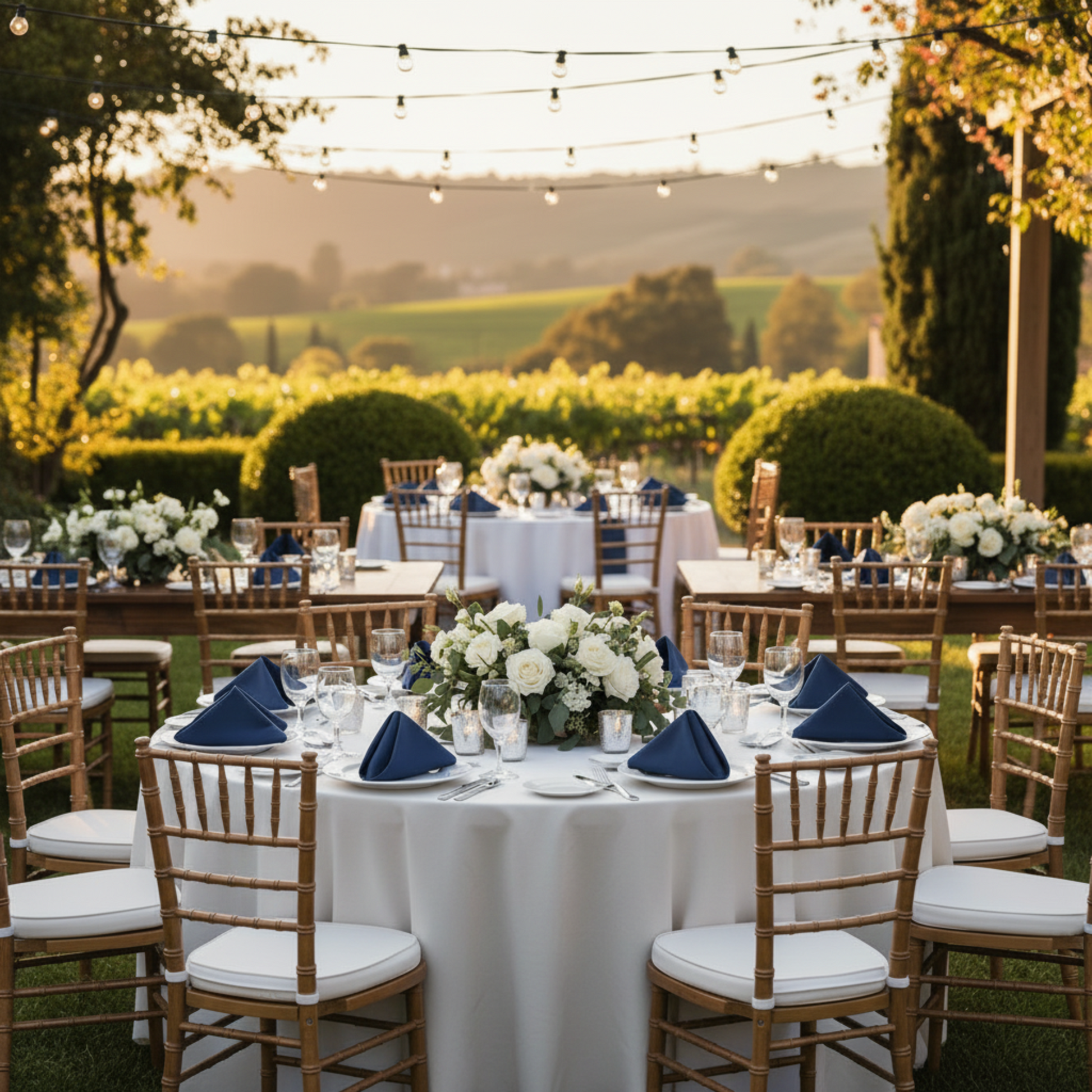 Navy Blue Lamour Satin Napkin Outdoor Wedding Reception