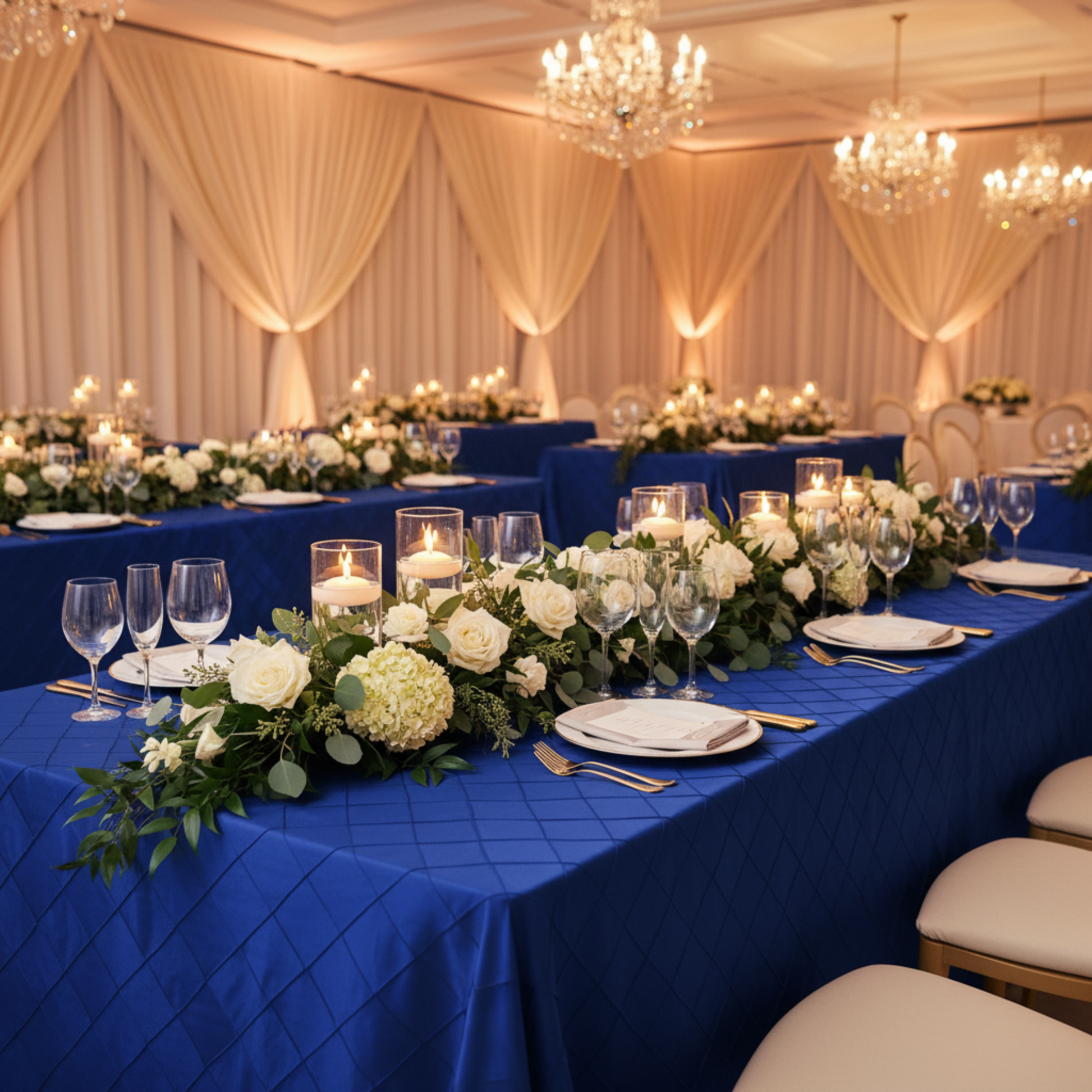 Indoor Lifestyle Navy Blue Pintuck 90x156 Rectangular Tablecloth