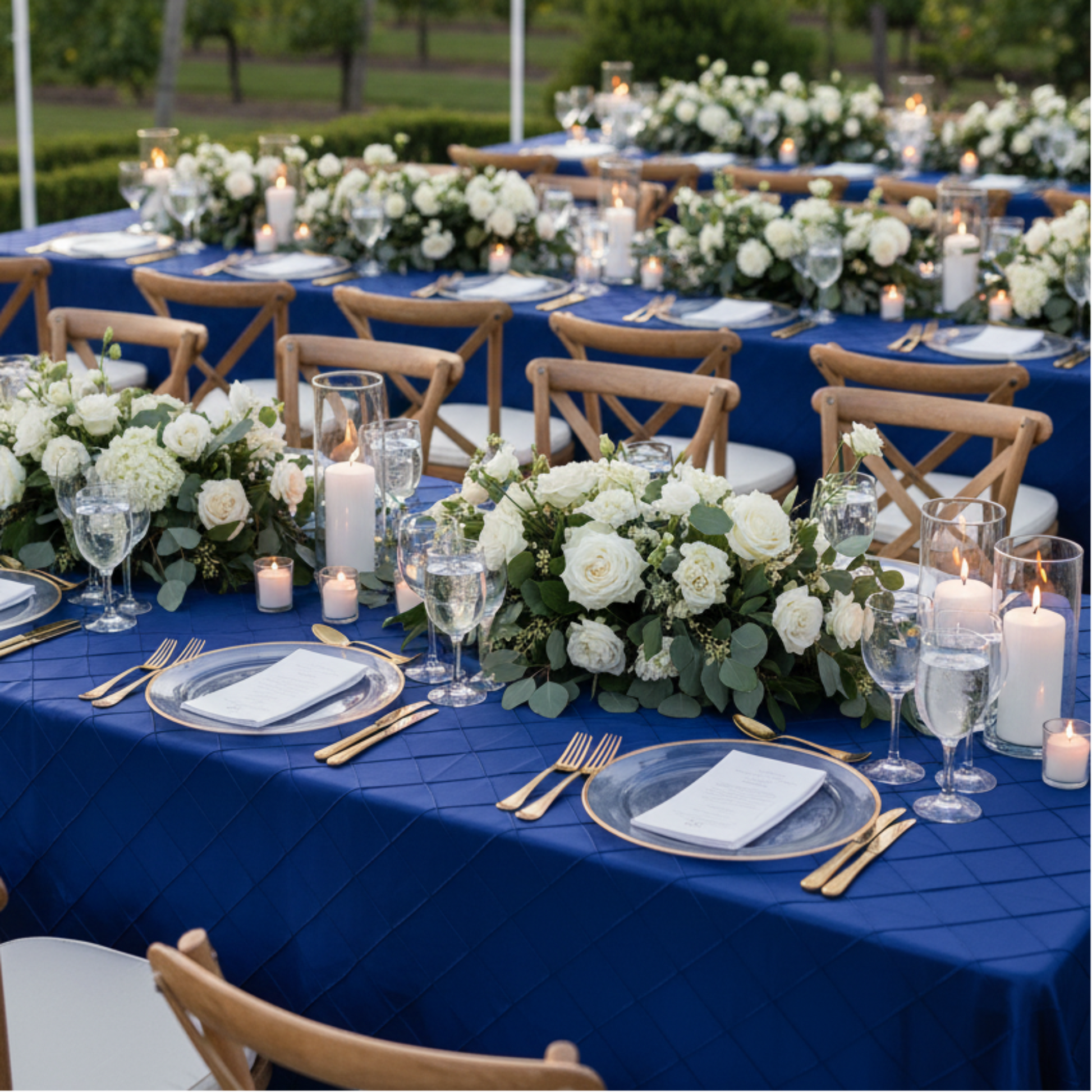 Lifestyle Navy Blue Pintuck 90x156 Rectangular Tablecloth
