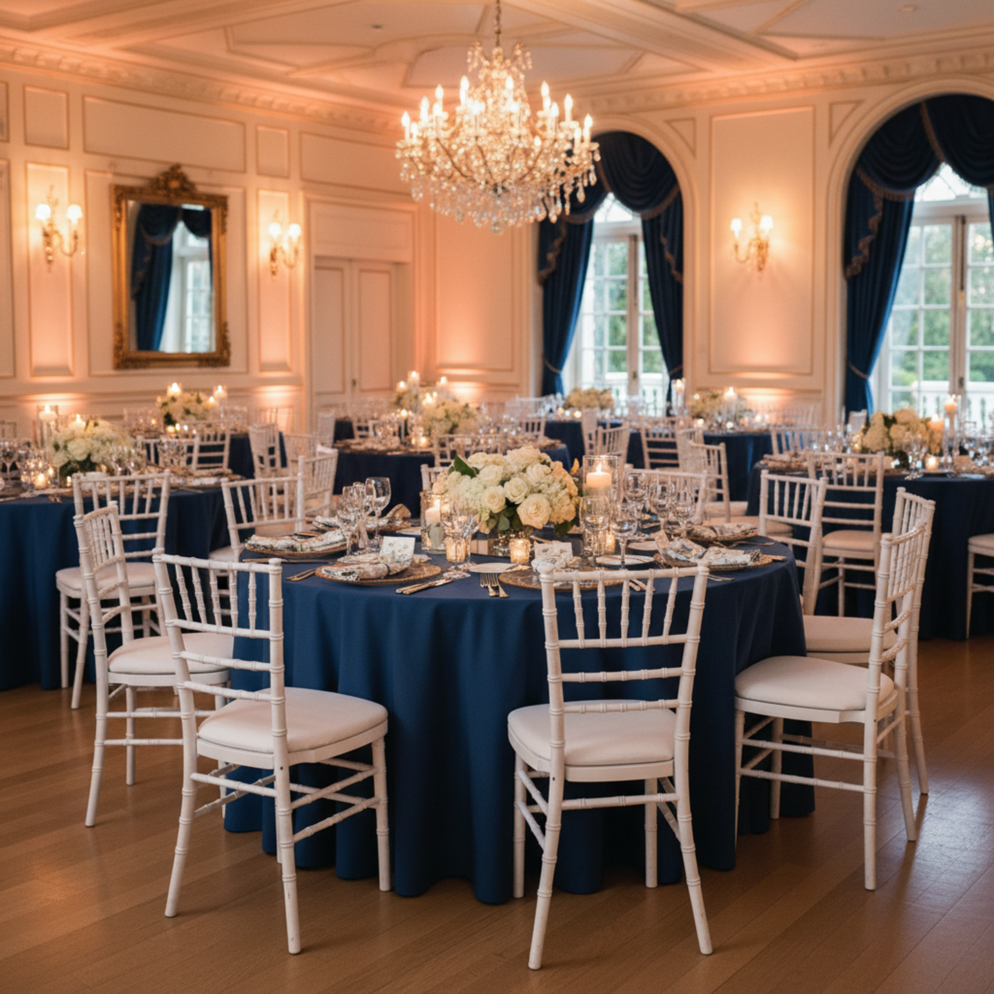 Navy Blue Premium Polyester 120 Round Tablecloth – Indoor Wedding Reception