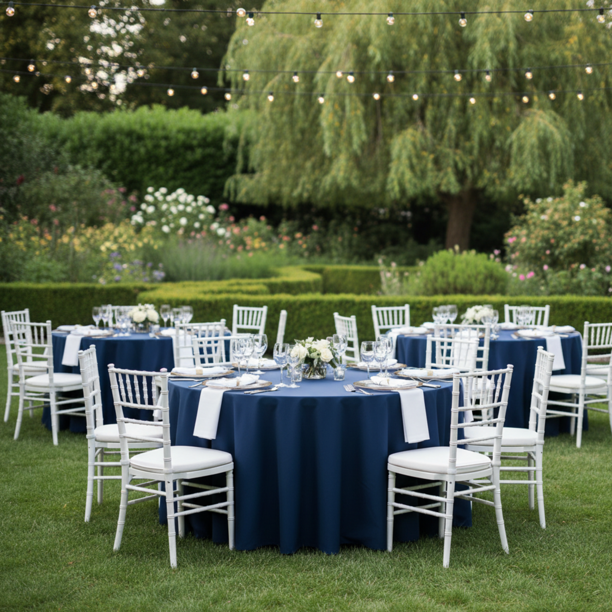 Navy Blue Premium Polyester 120 Round Tablecloth – Outdoor Wedding Reception