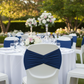 Ruffled Spandex Chair Band - Navy Blue in Outdoor Reception.