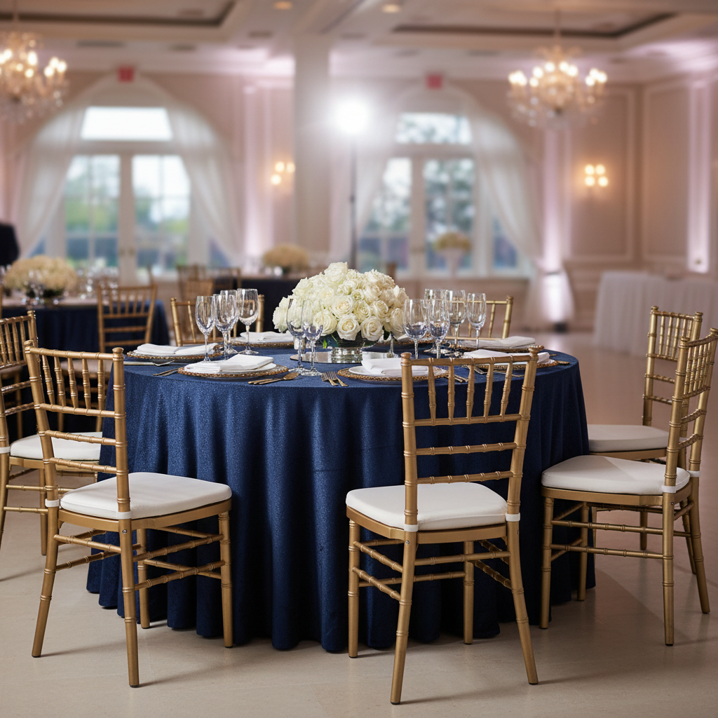 Navy Glitter Velvet Tablecloth Tablescape