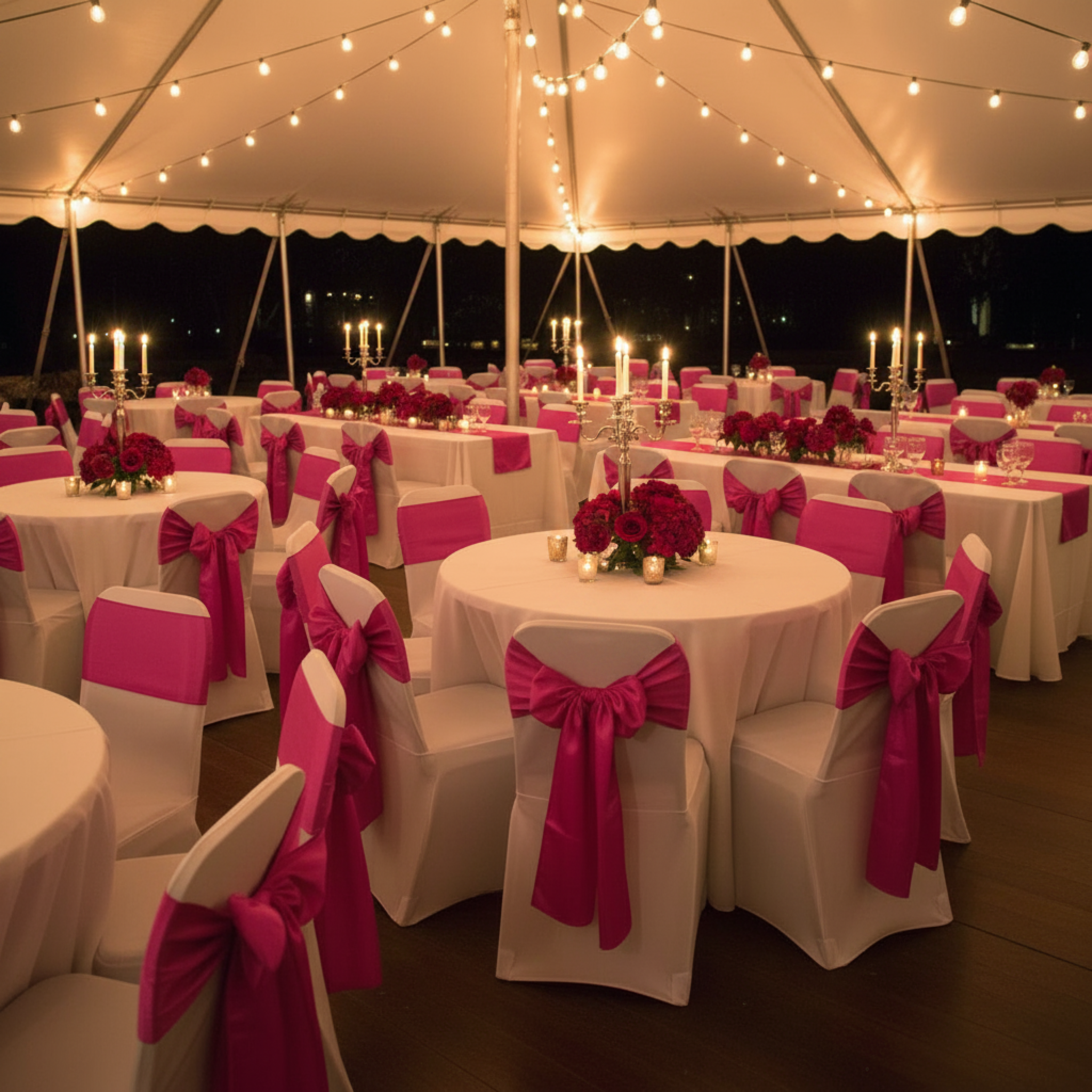 Night Tent Reception with Table Displays