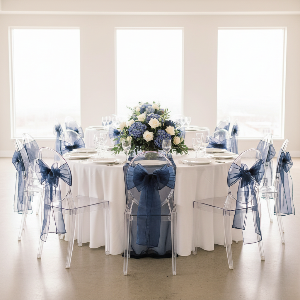 Organza Chair Sash - Navy Blue.