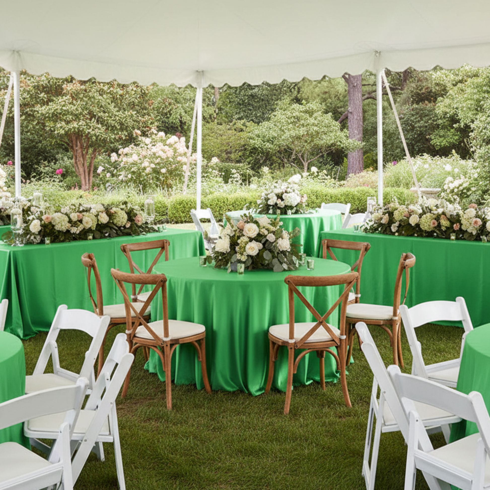Outdoor Daytime Event - Kelly Green Satin Tablecloth