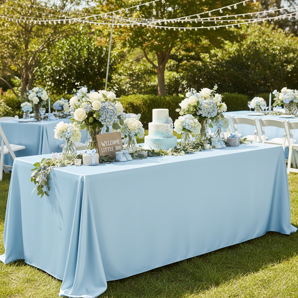 Outdoor Baby Shower – Baby Blue Lamour Satin