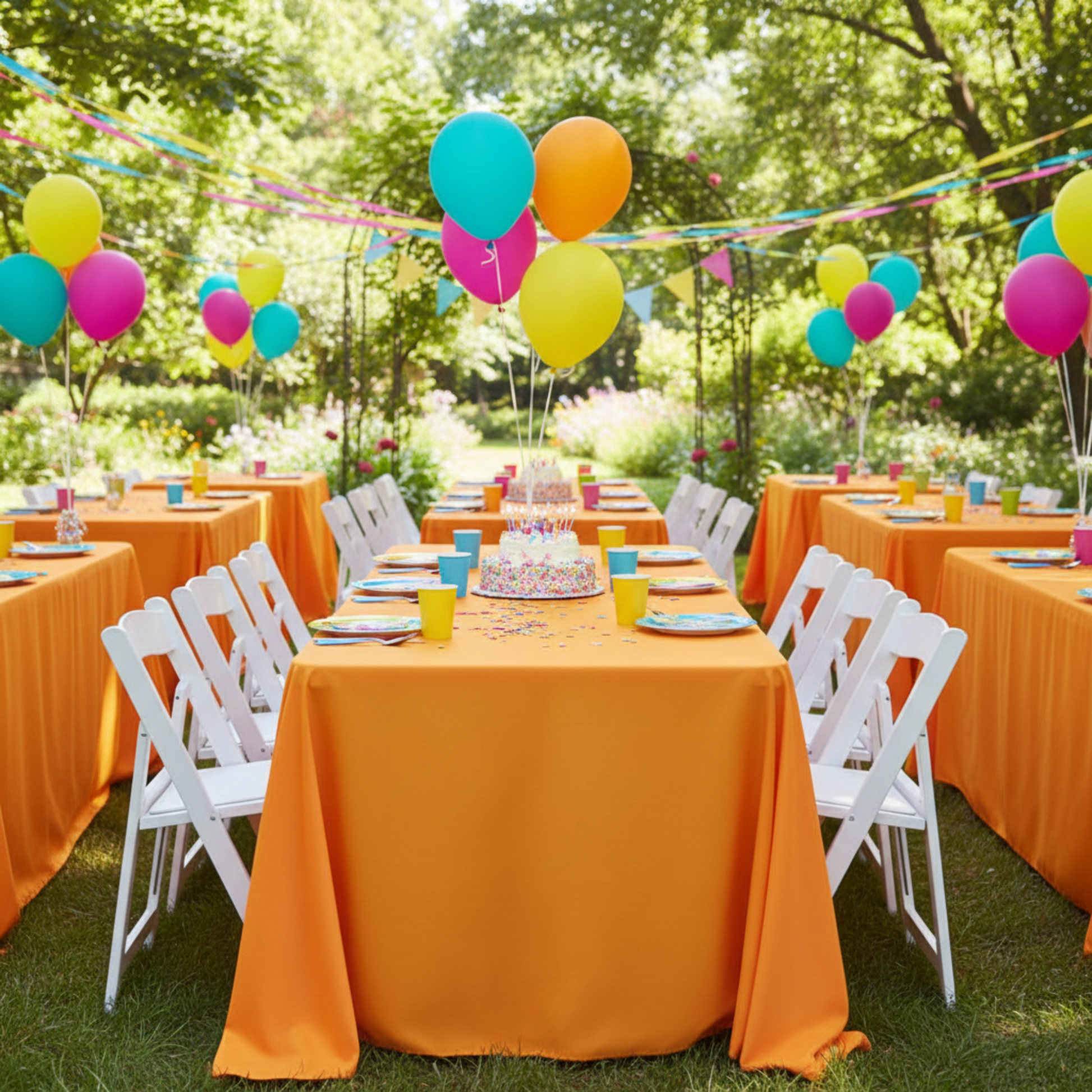 Outdoor Birthday Orange Tablecloth Retry