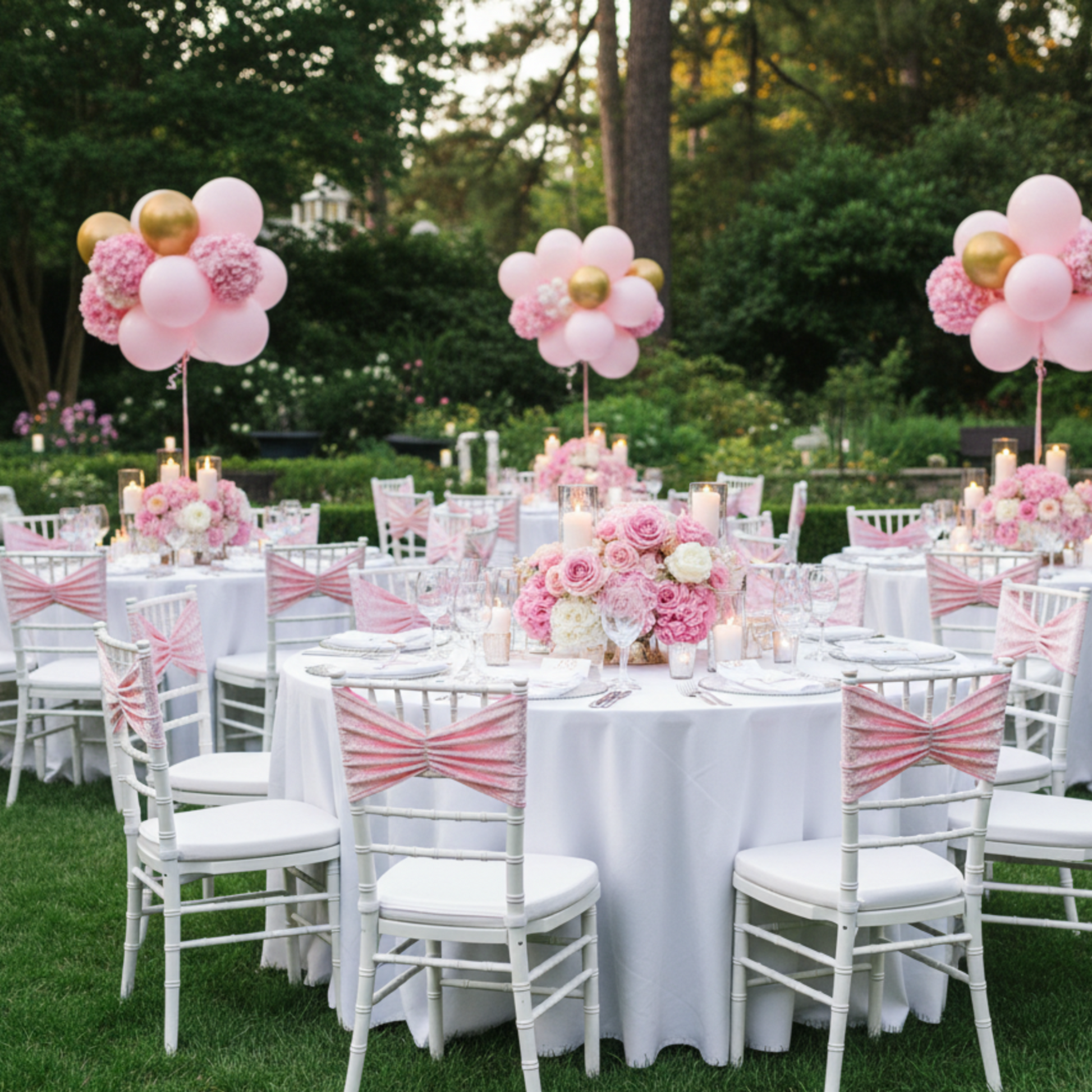Outdoor Birthday Party - Pink Velvet Chair Bands