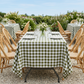 Outdoor botanical garden luncheon with olive gingham tablecloth