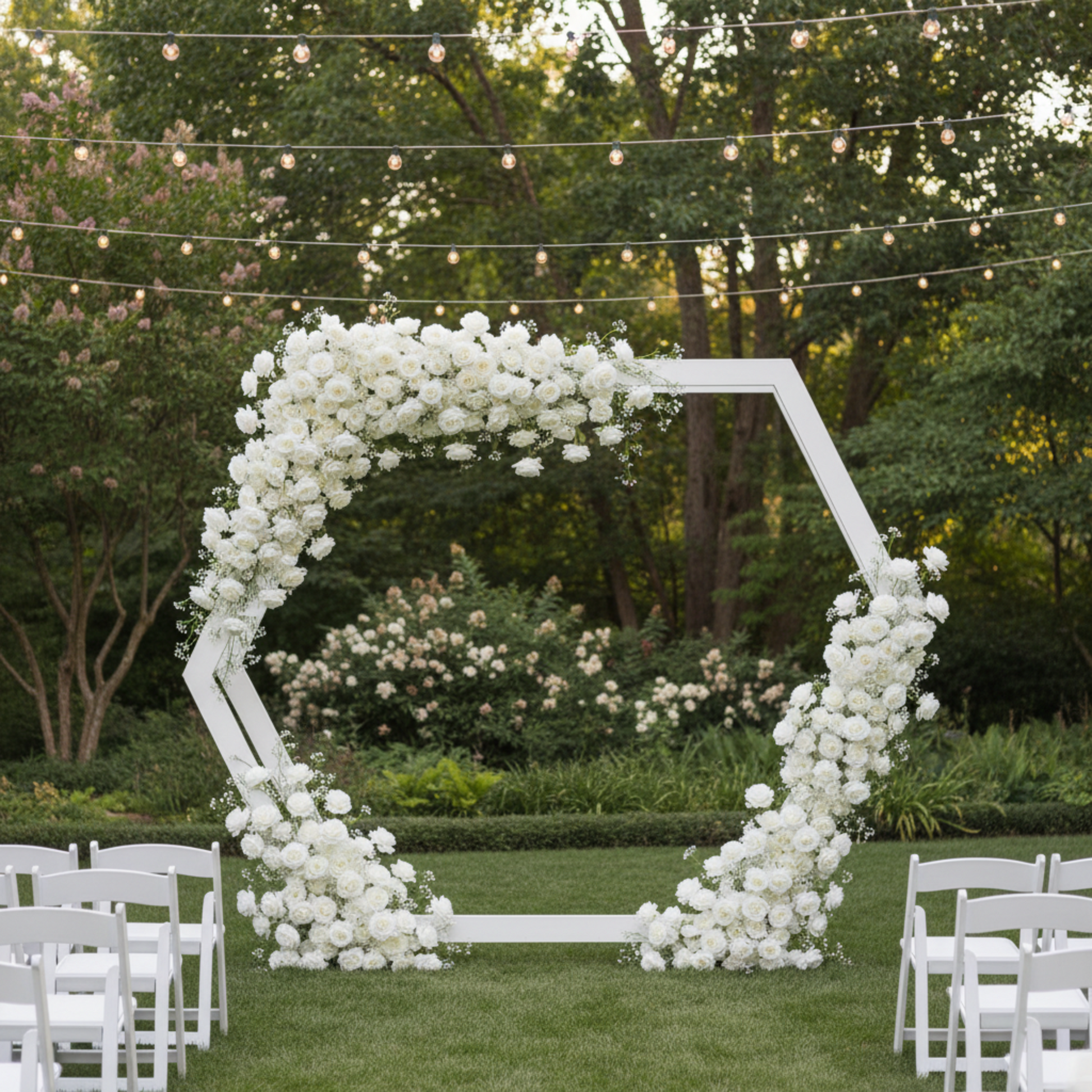 Outdoor Ceremony Arch White 2 pcs/pk Premade Rose and Baby's Breath Flower Backdrop Arch/Table Runner 