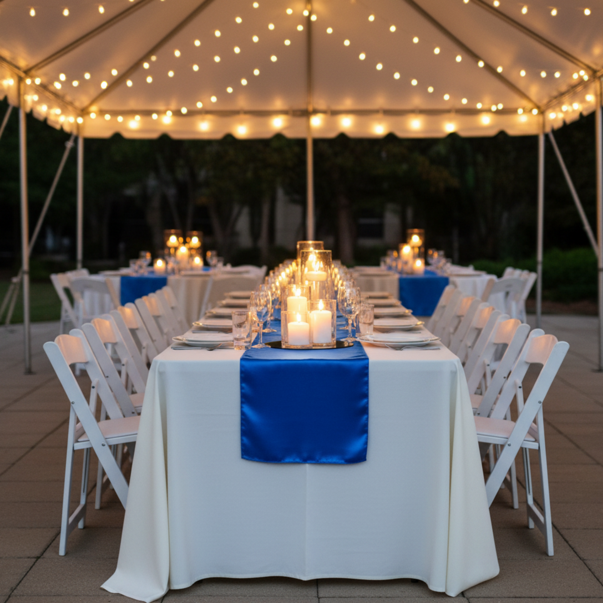 Outdoor Evening Royal Blue Satin Table Runner