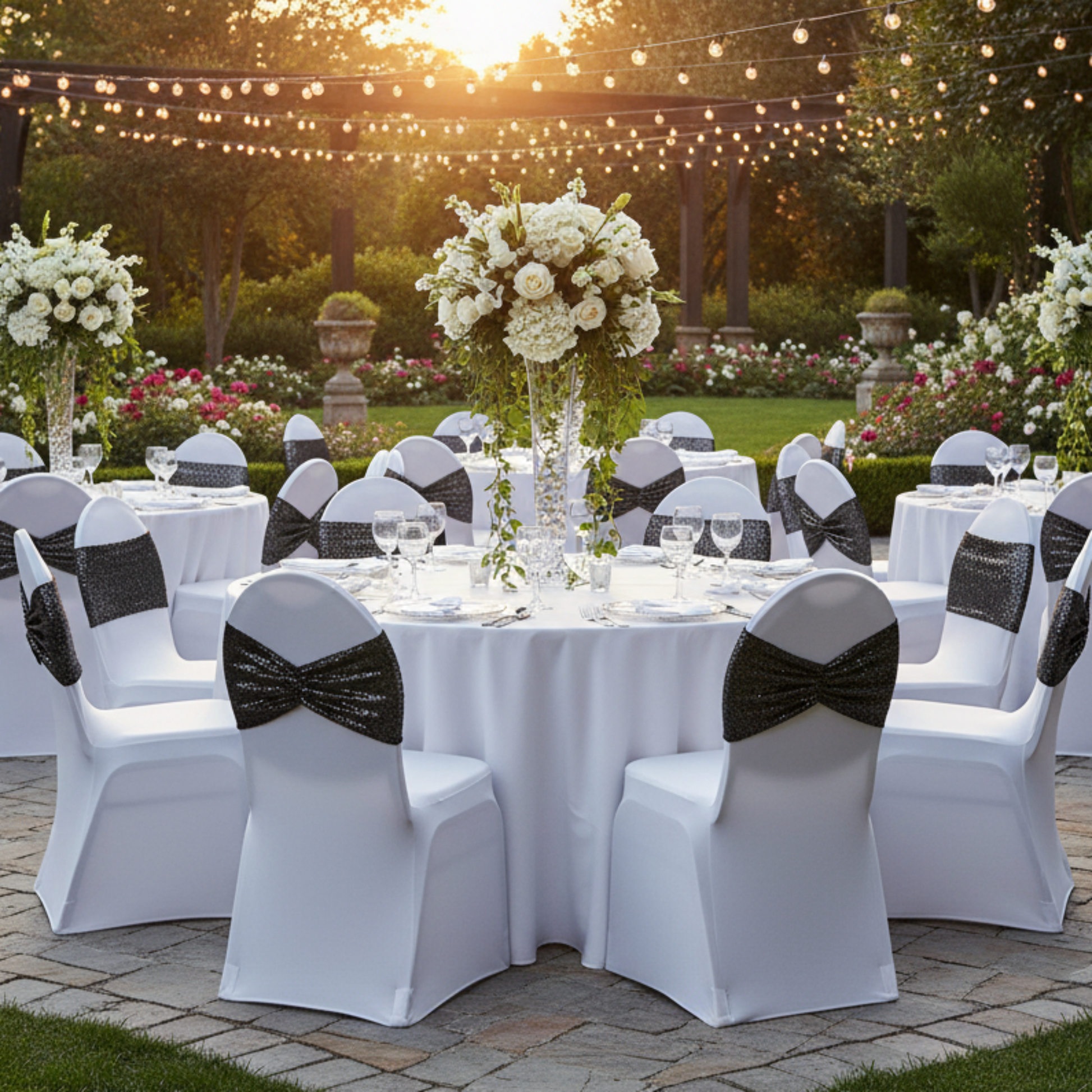 Outdoor Event Black Band on Silver Spandex Cover