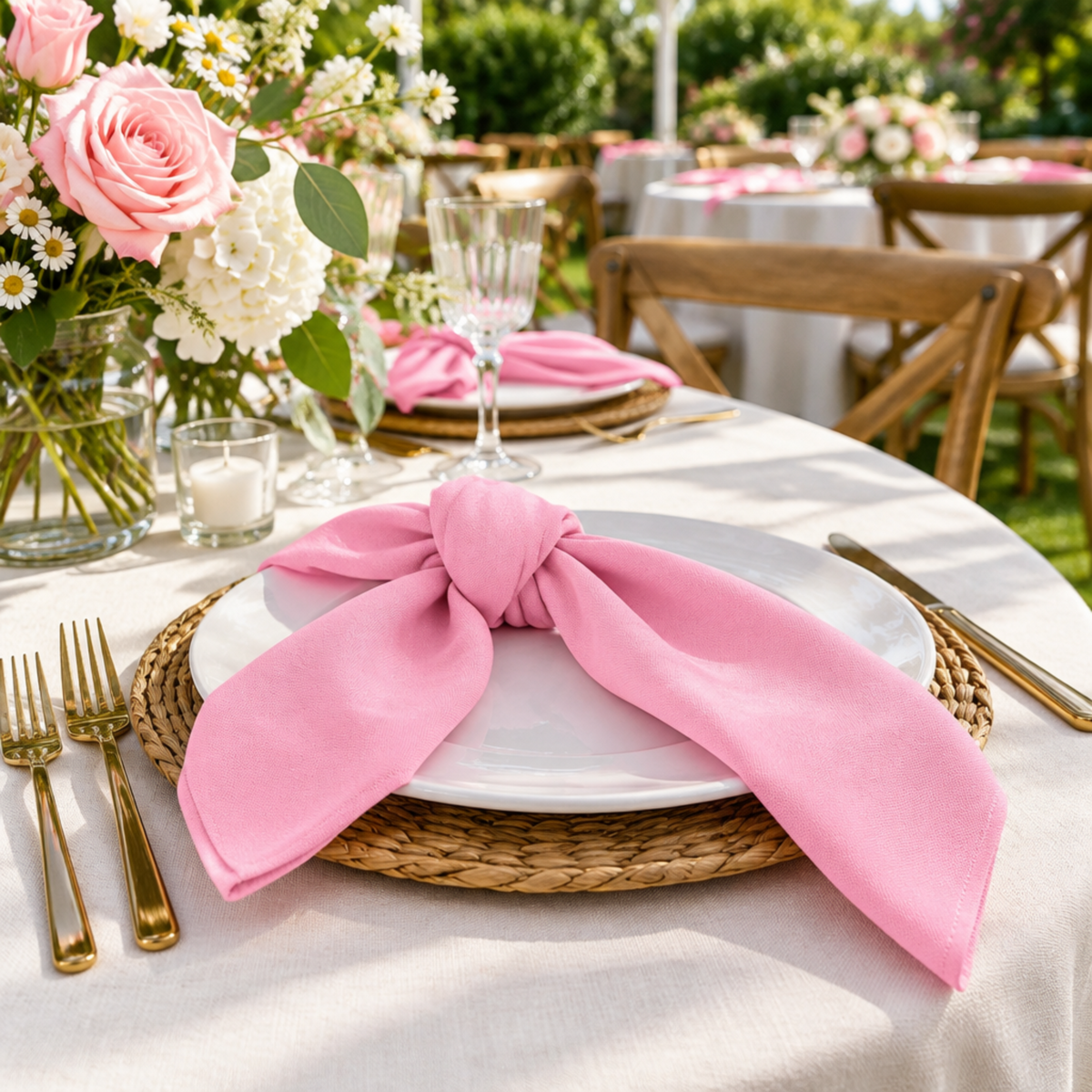 Outdoor event with a knotted napkin fold