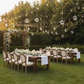 Outdoor event with hanging glass globe tealight holders