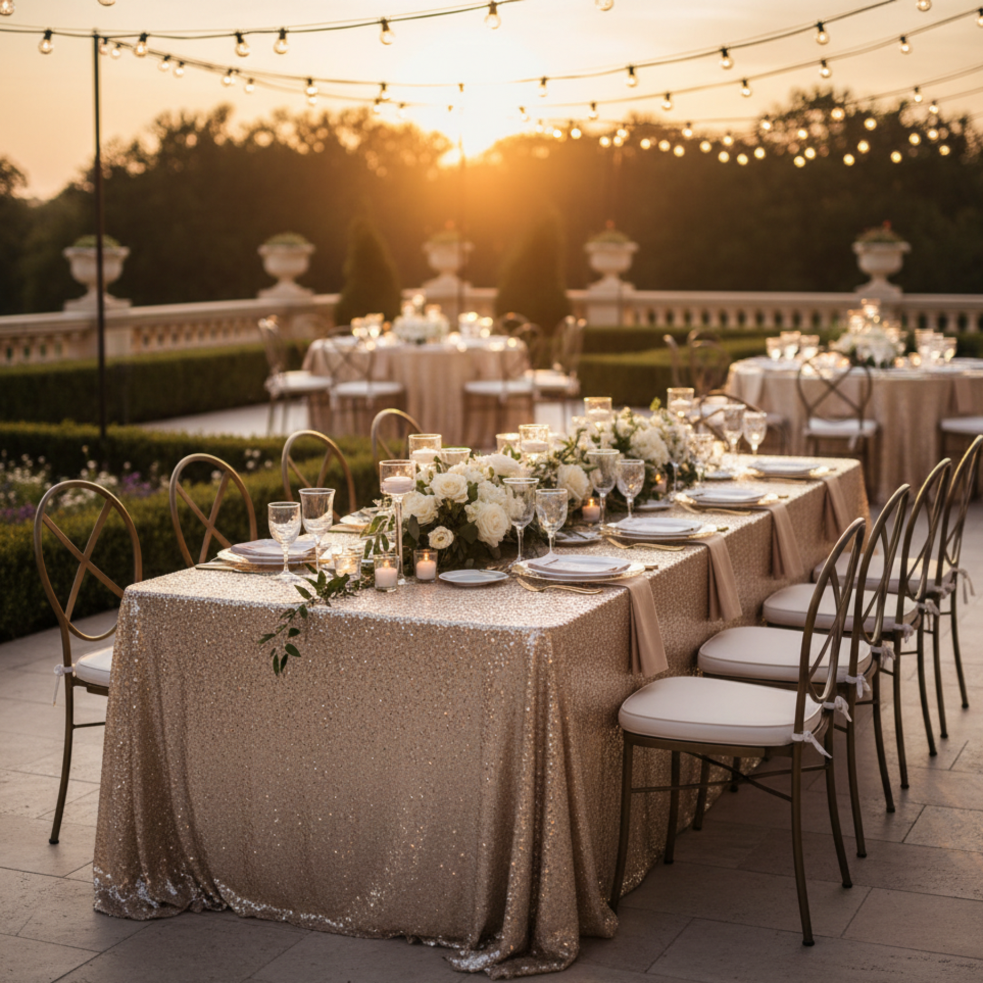 Outdoor Formal - Champagne Sequin Tablecloth