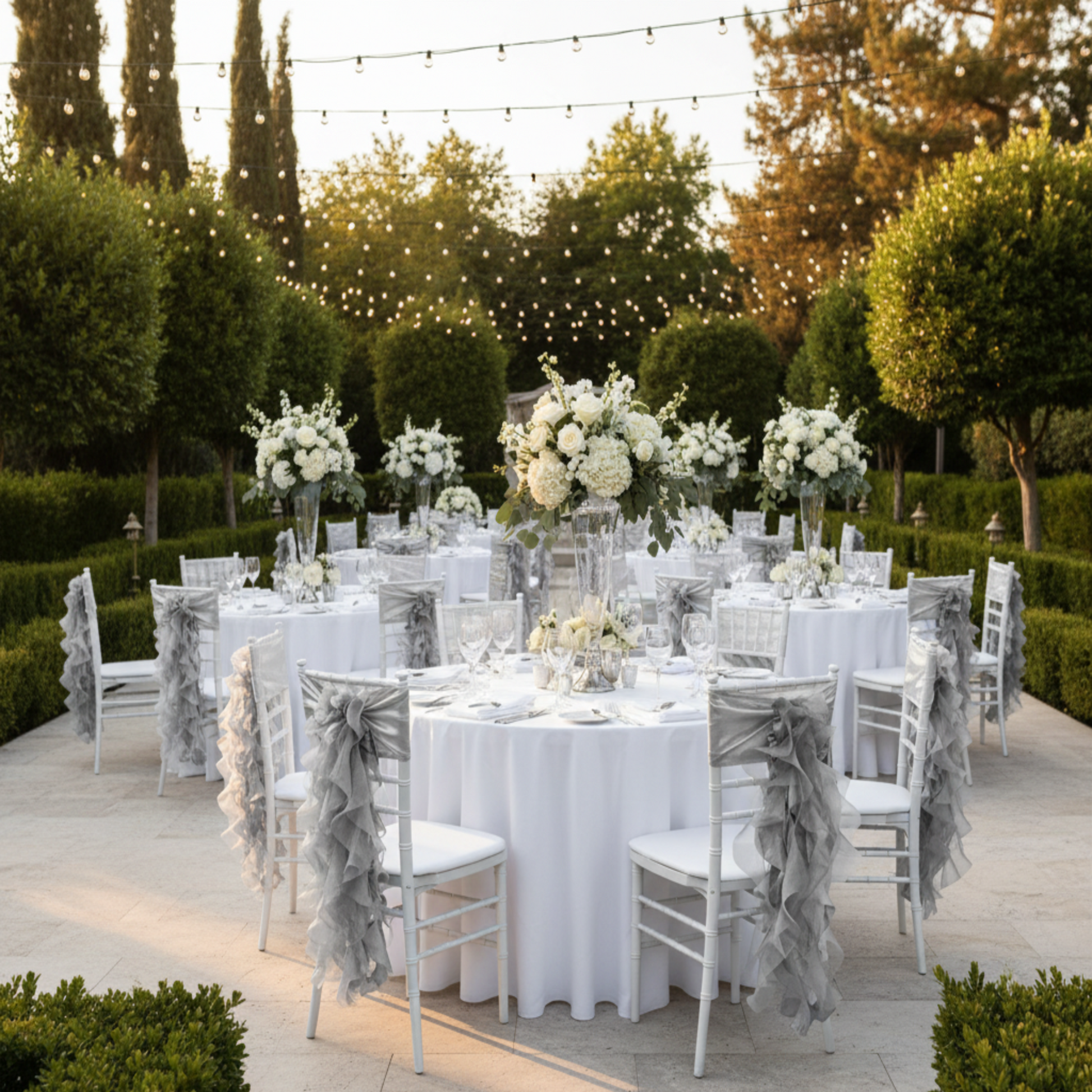 Outdoor Formal Event Silver Curly Willow Chair Sash