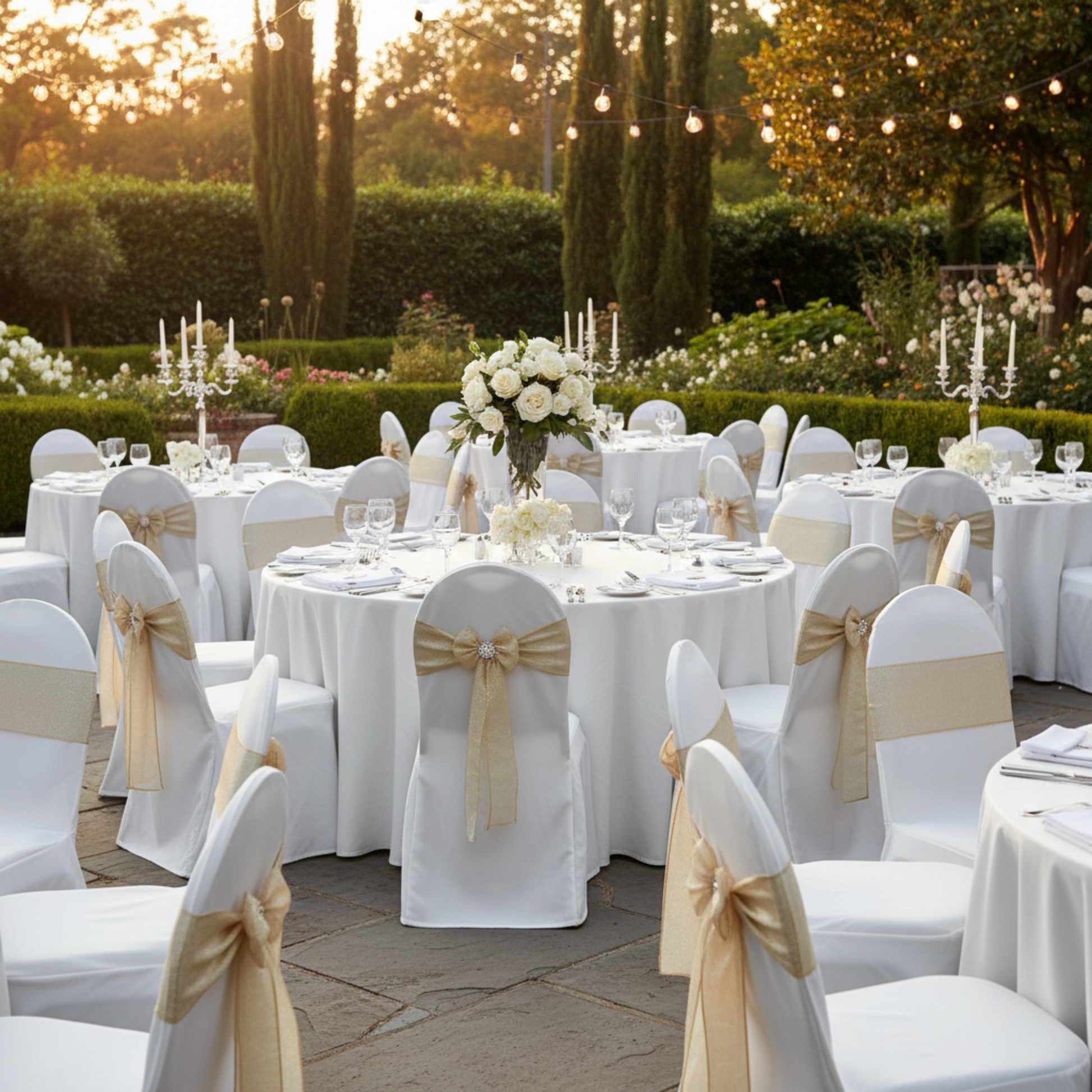 Outdoor Formal Event Light Ivory/Off White Polyester Banquet Chair Cover 