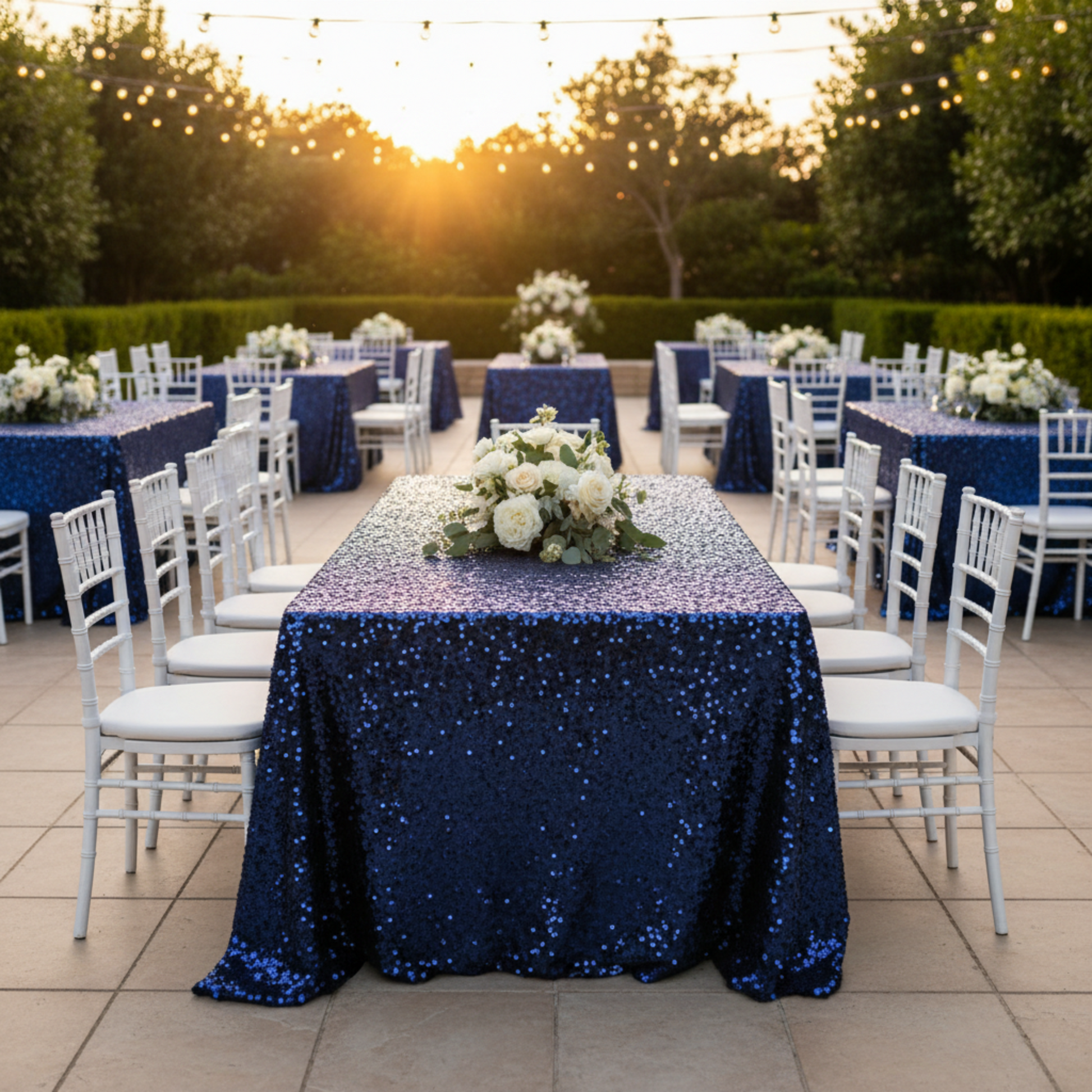 Outdoor Formal – Navy Glitz Sequin 90x156 Tablecloth