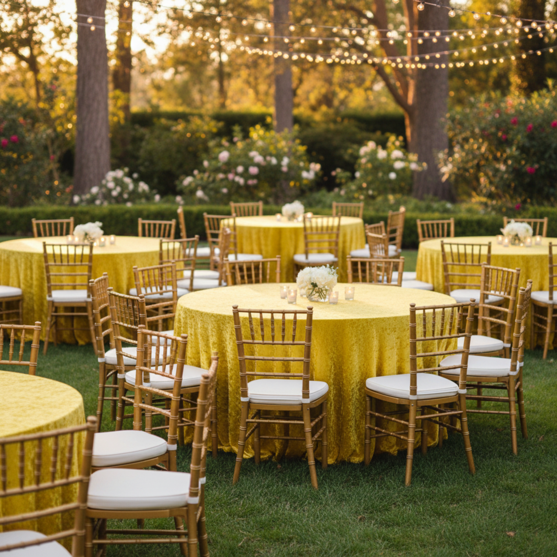 Outdoor Fundraiser Event Canary Yellow Velvet 132" Round Tablecloth