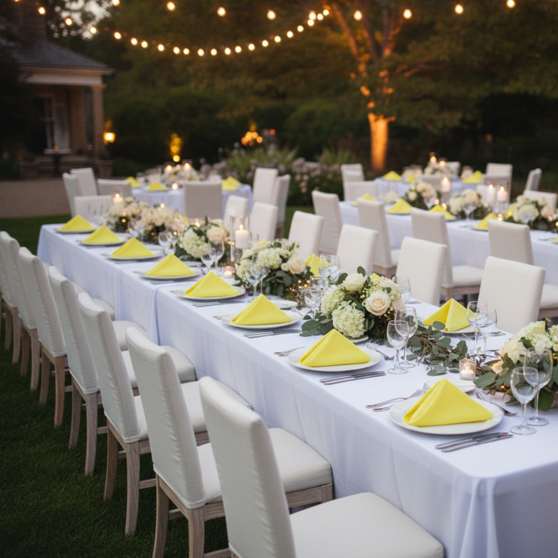 Outdoor Fundraiser Event Setting Yellow 20x20 Premium Polyester Napkin 