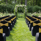 Outdoor Garden Ceremony Black Chair Cover Gold Sequin Band