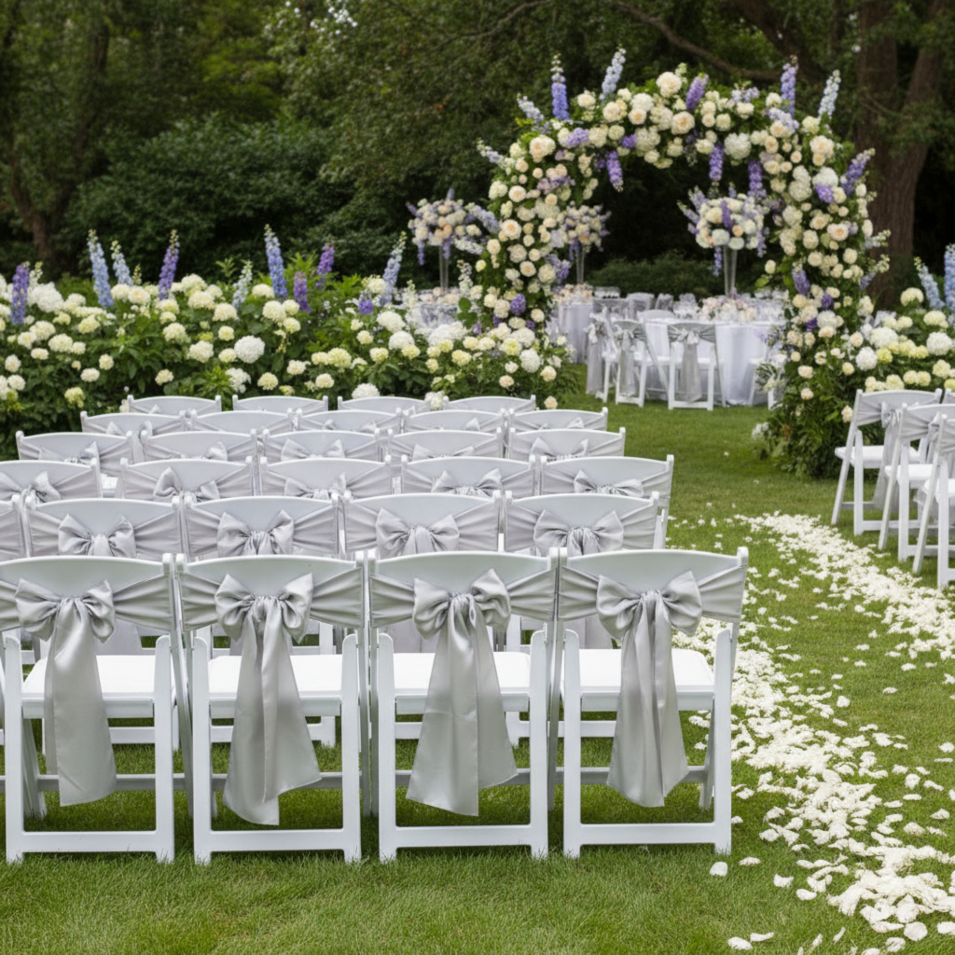 Outdoor Garden Ceremony Silver Standard Satin Chair Sash
