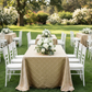 Outdoor garden with champagne pintuck tablecloth