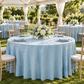 Outdoor garden event with baby-blue tablecloth