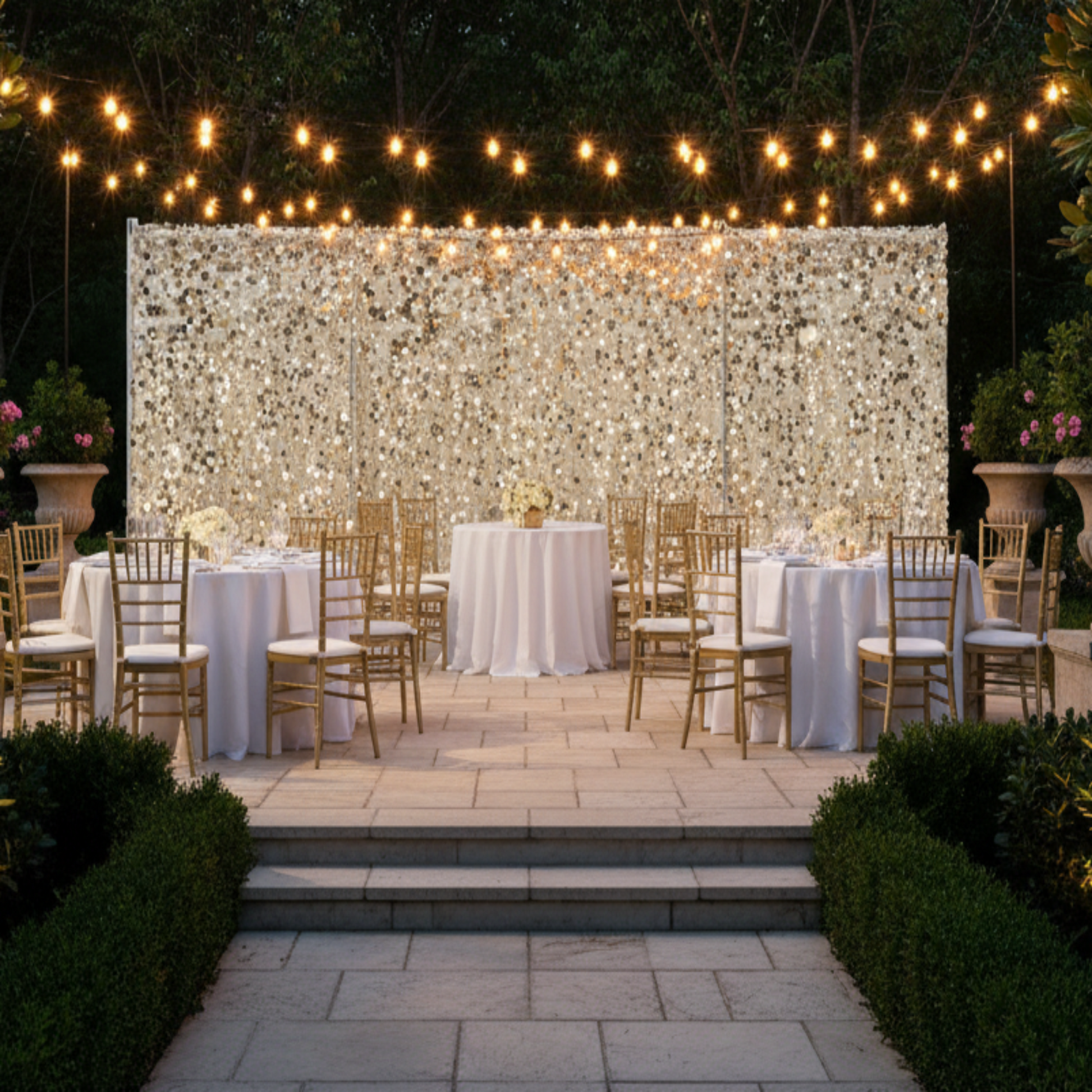 Outdoor Garden Gala - Champagne Payette Sequin Drape