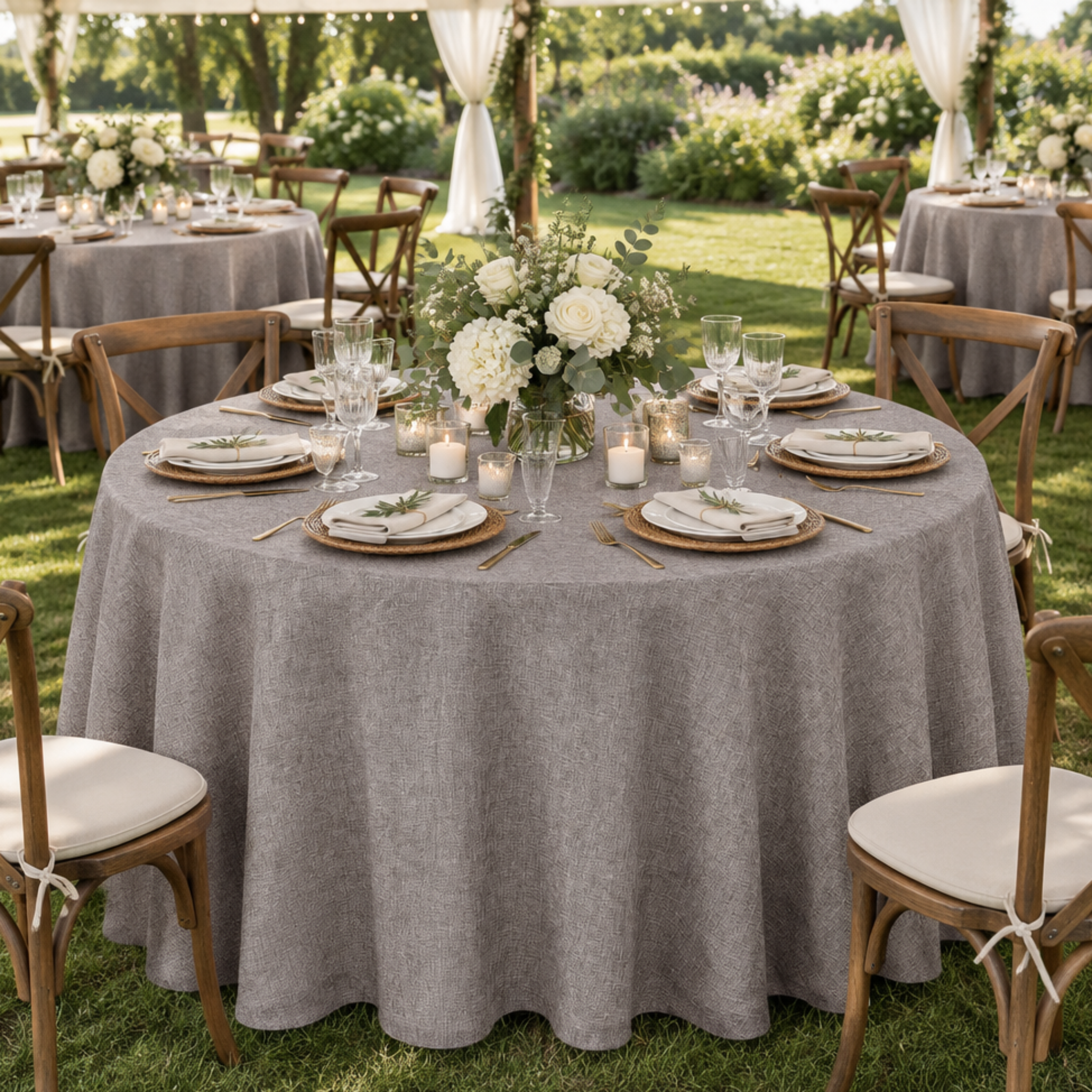 Outdoor garden tablecloth scene