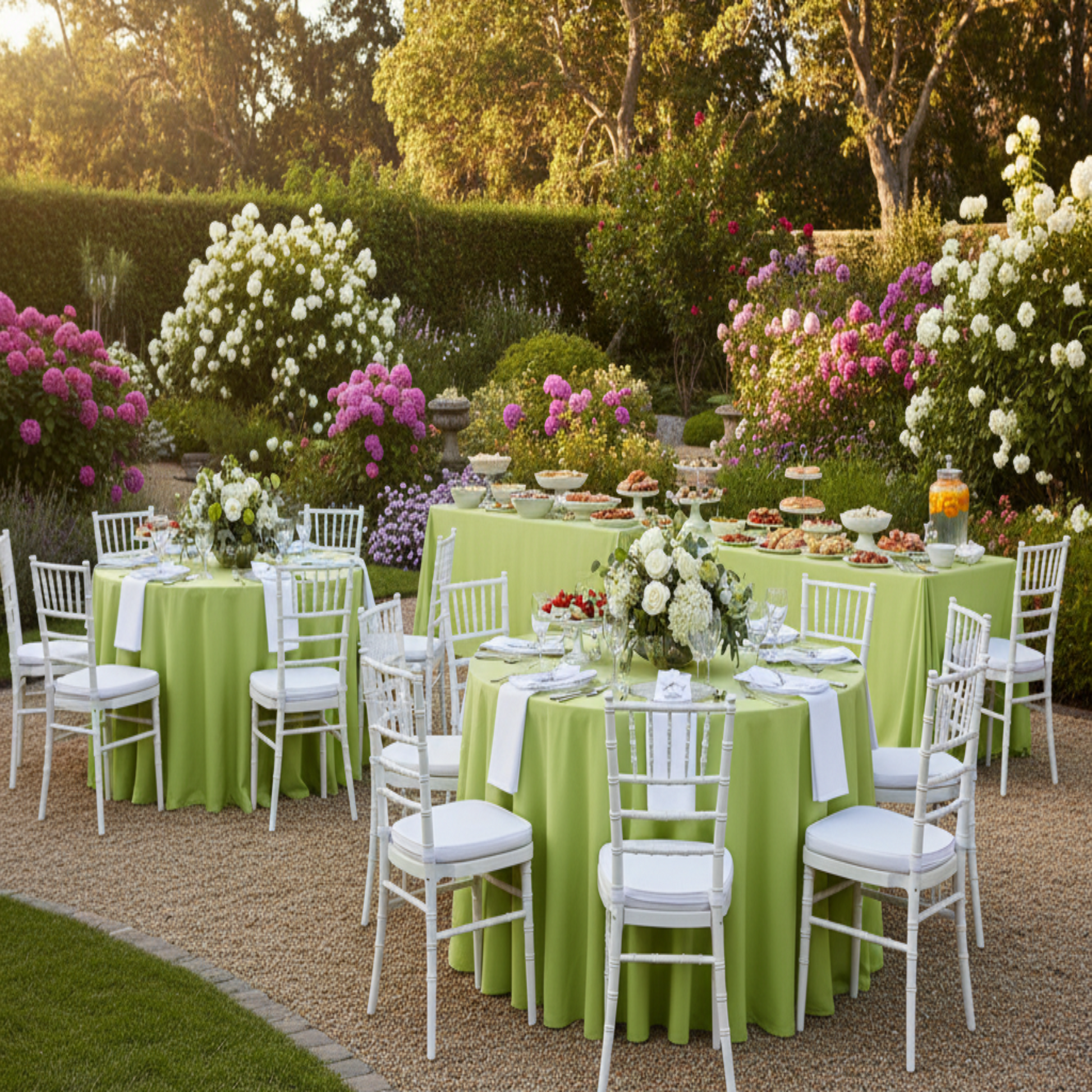 Outdoor Garden Party Apple Green Premium Polyester 132" Round Tablecloth 