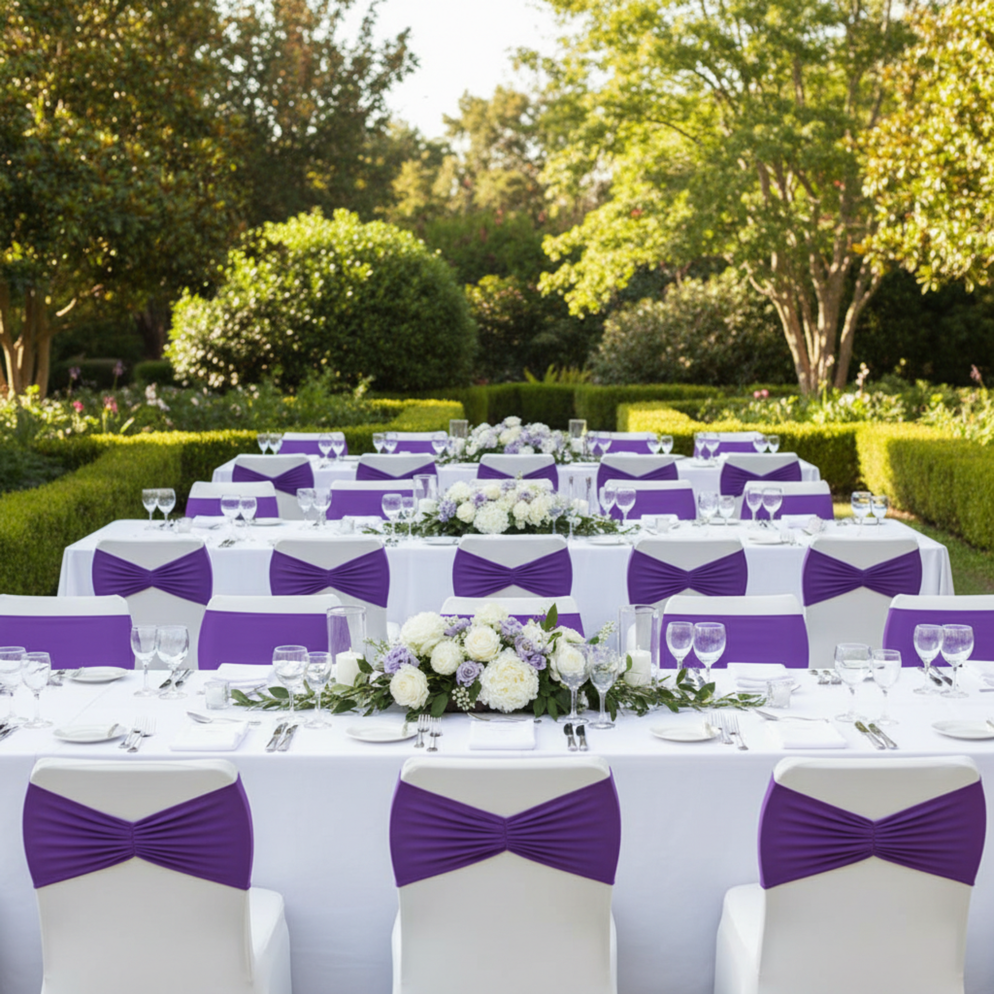 Outdoor Garden Reception - Purple Chair Bands