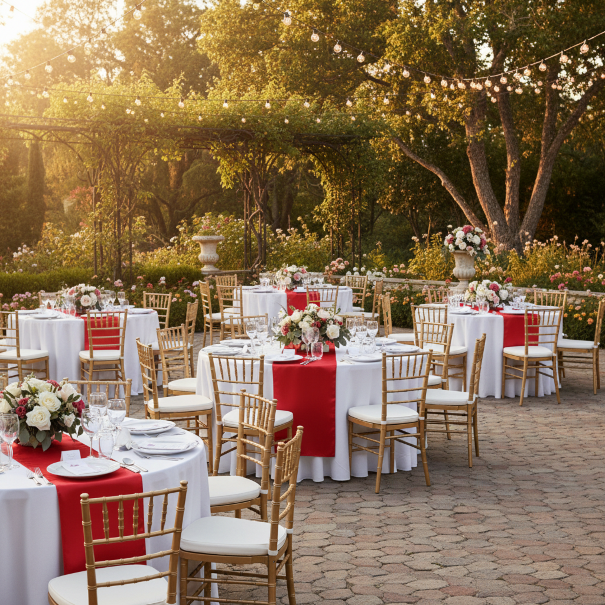 Outdoor Garden Reception - Red Satin Table Runner 