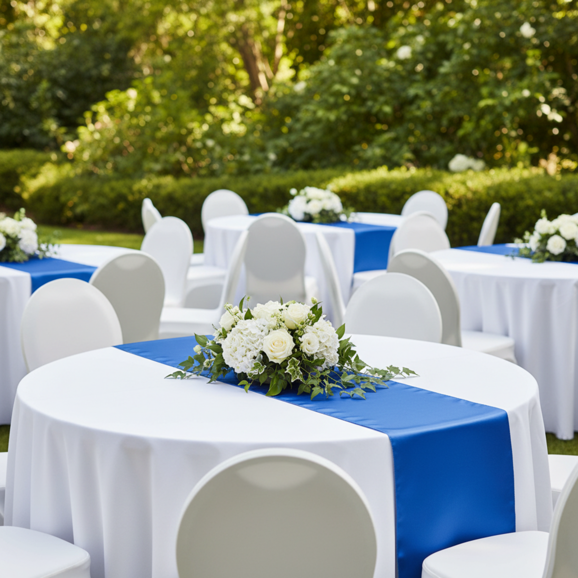 Outdoor Garden Royal Blue Satin Table Runner