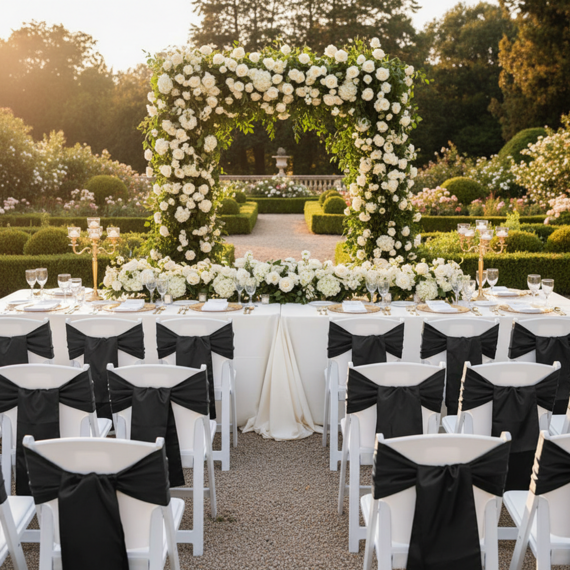 Outdoor Garden Wedding Black Wide Satin Chair Sash 