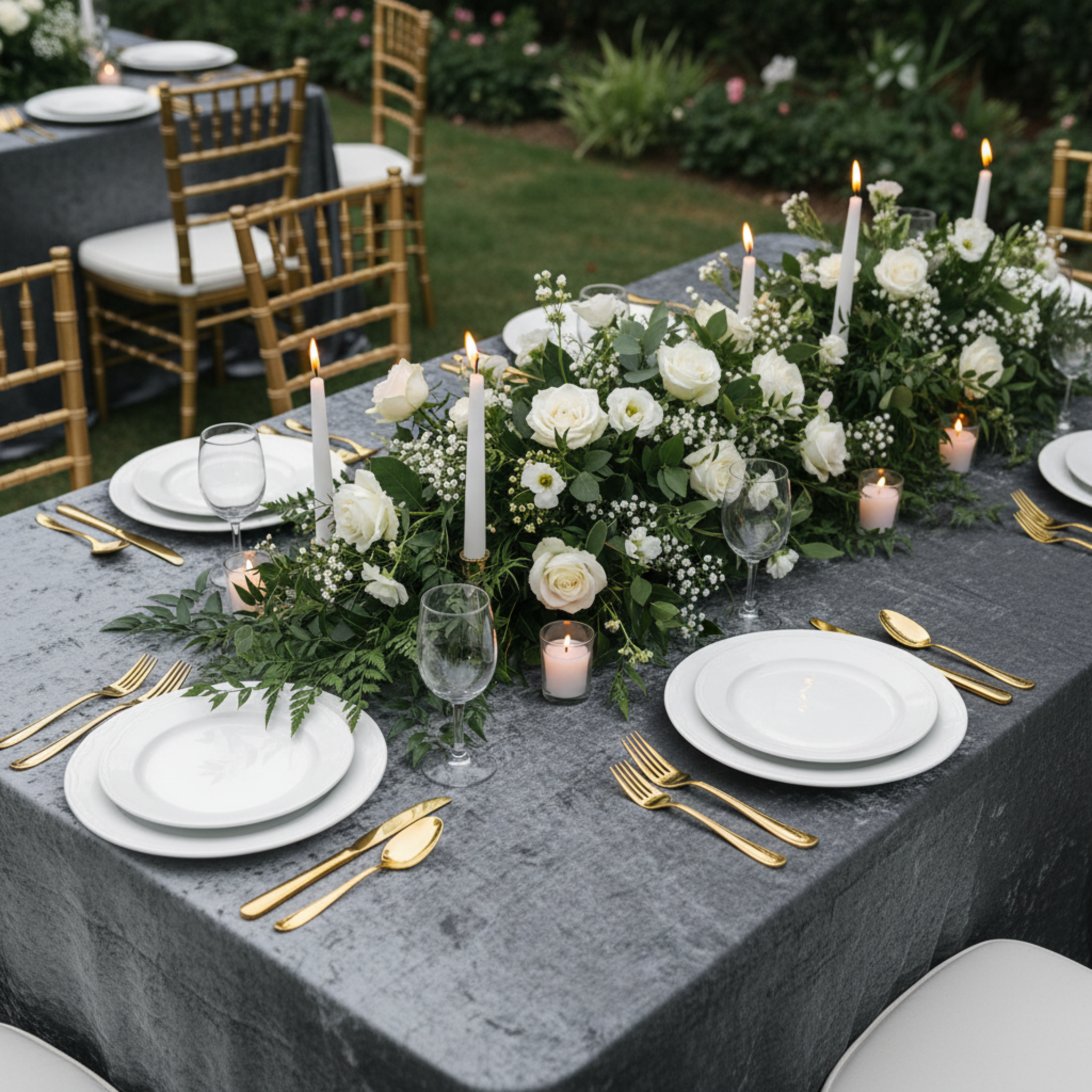 Outdoor Garden Wedding Overhead – Charcoal Velvet