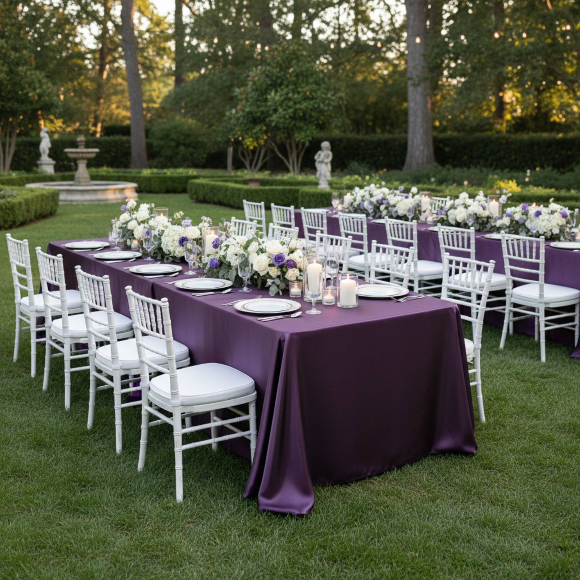 Outdoor Garden Wedding Eggplant/Plum Satin 90" x 132" Rectangular Tablecloth 