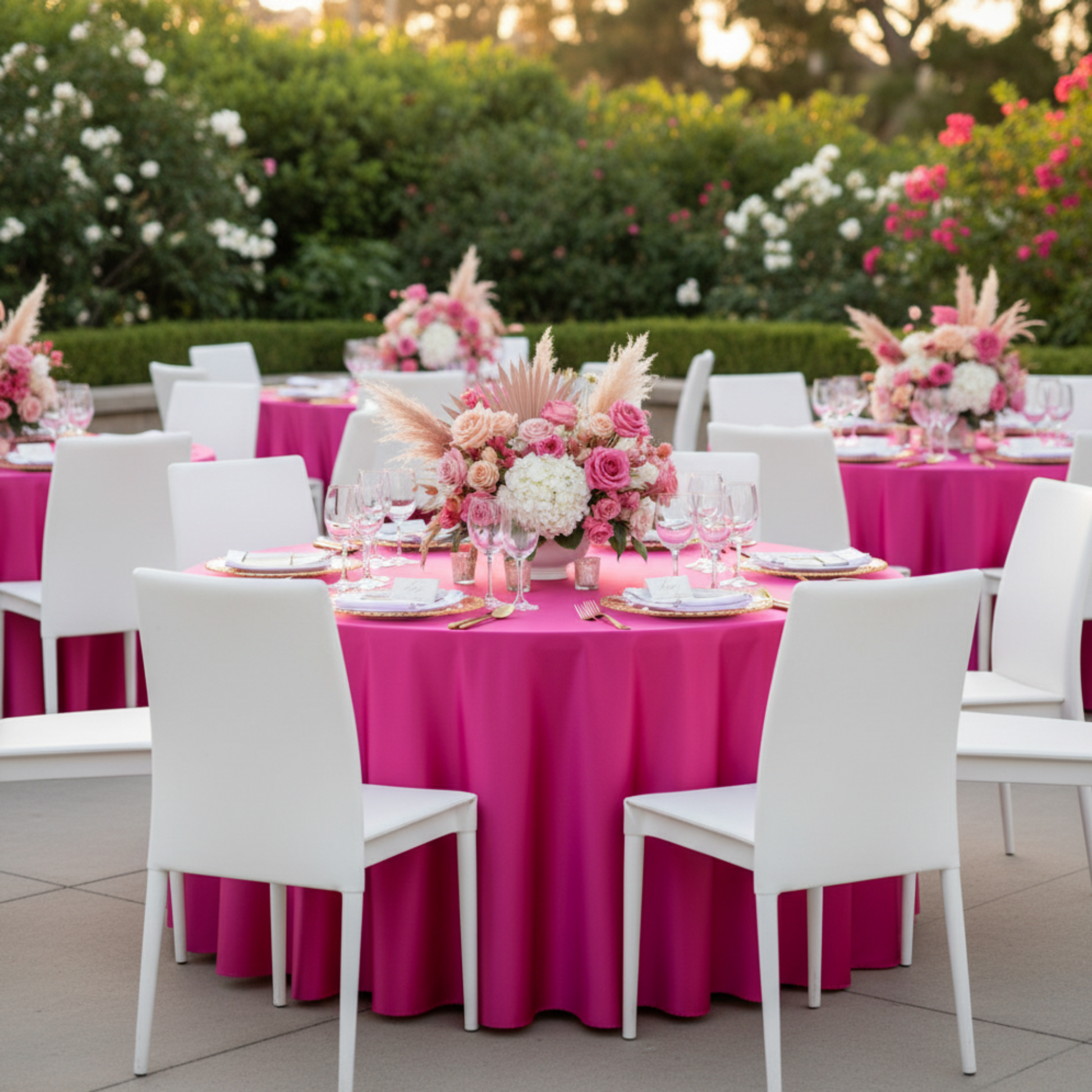 Outdoor Garden Wedding - Fuchsia Satin Tablecloth