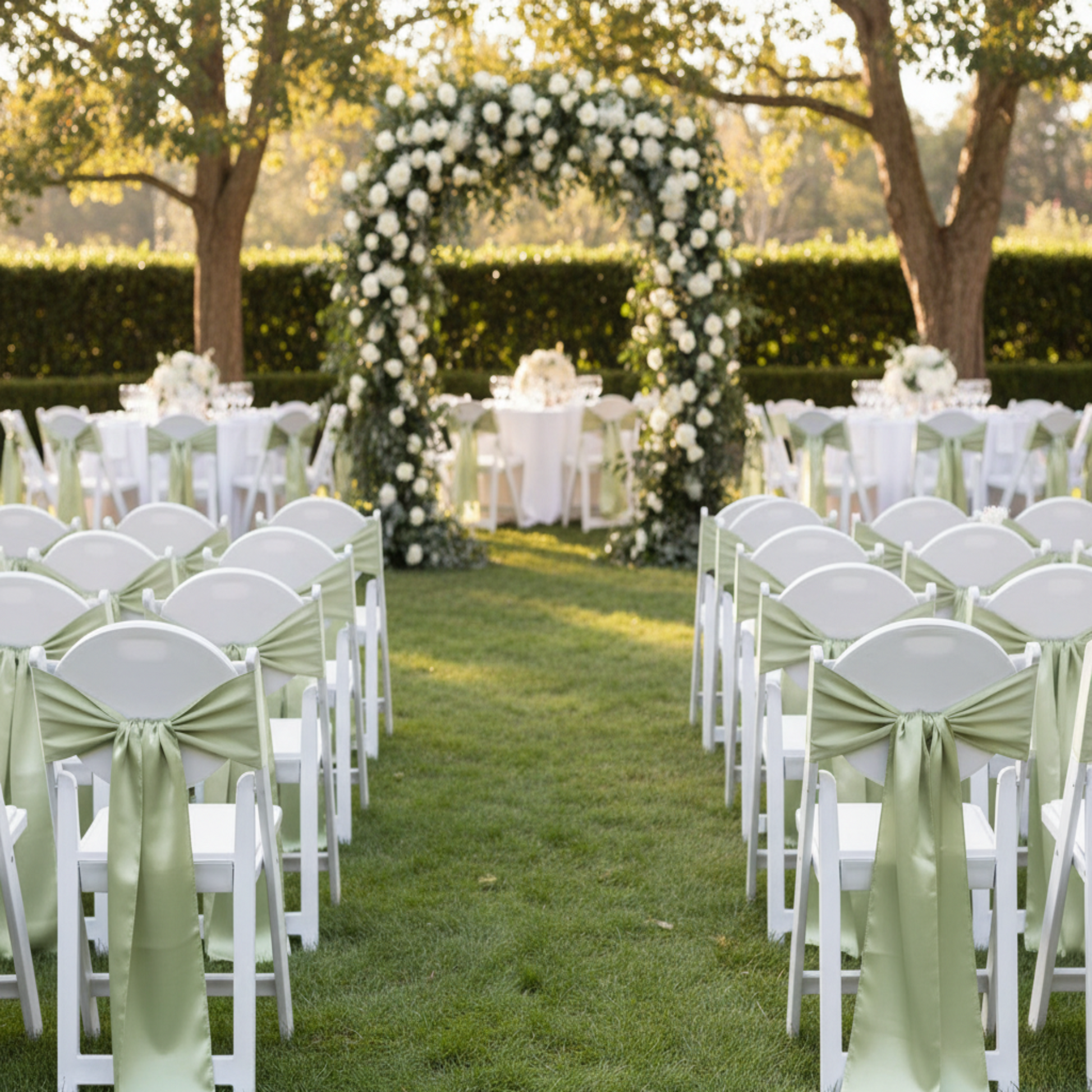 Outdoor Garden Wedding - Sage Green Satin