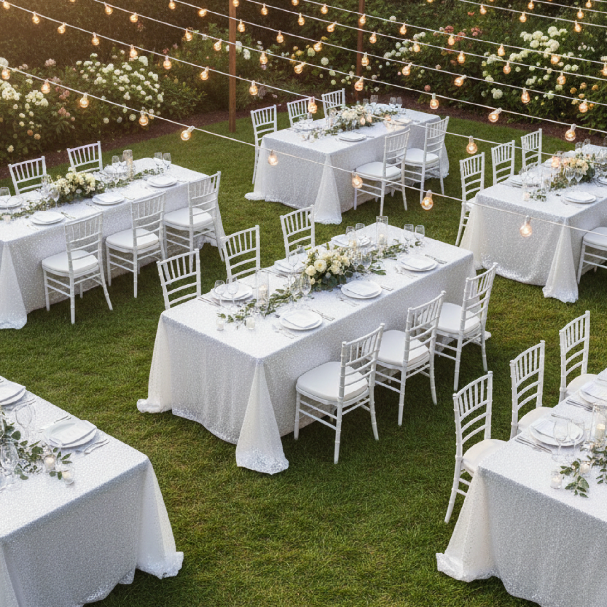 Outdoor Garden – White Glitz Sequin 6ft Table