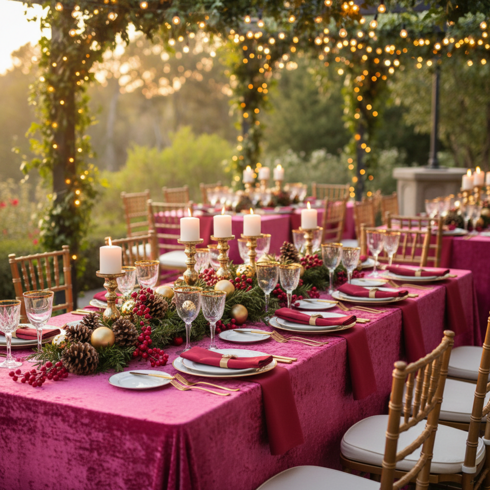 Outdoor Holiday Event Fuchsia Velvet 90" x 132" Rectangular Tablecloth 
