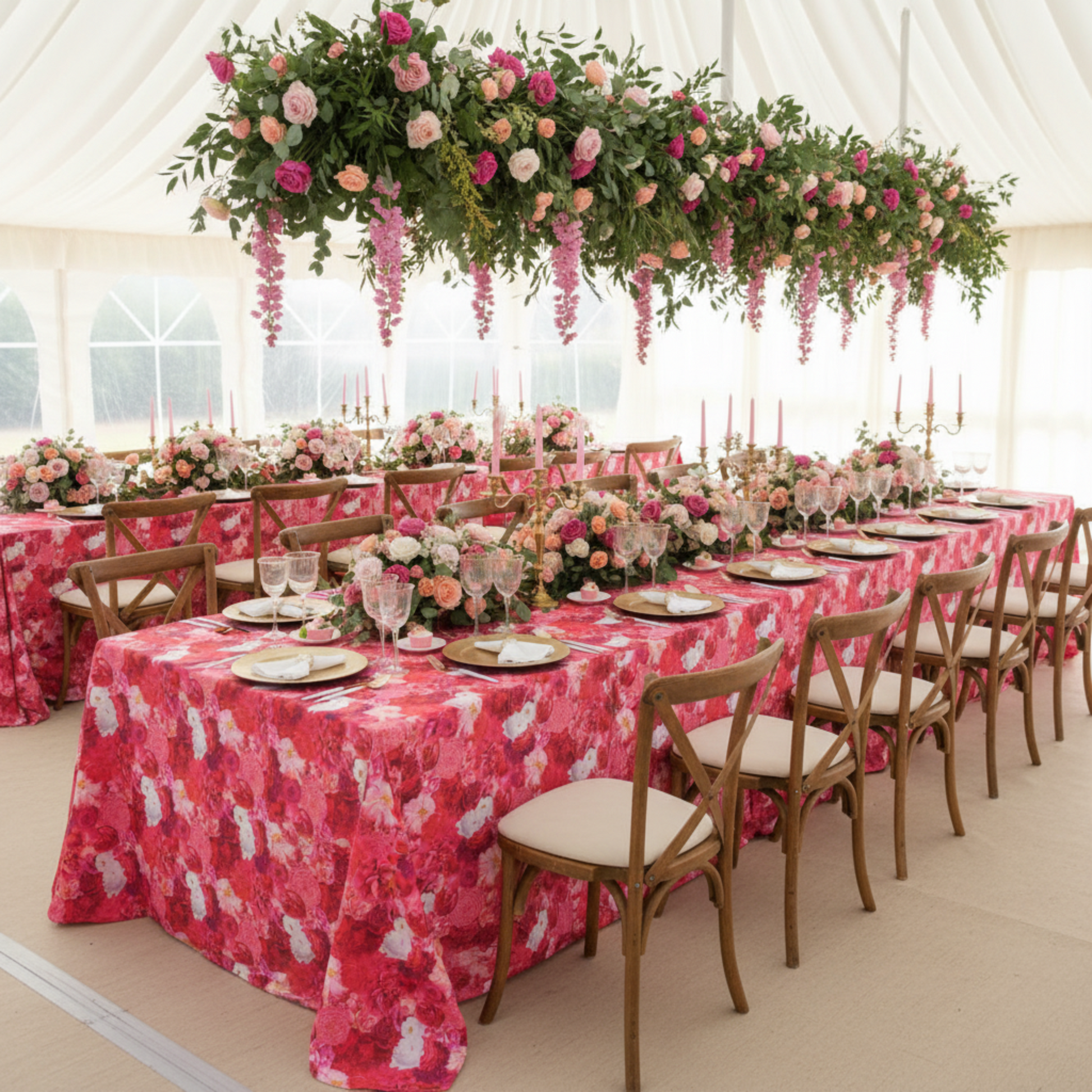 Floral Peony Roses Rectangular Tablecloth Size: 90 X 156 in | Polyester | Wedding | Event