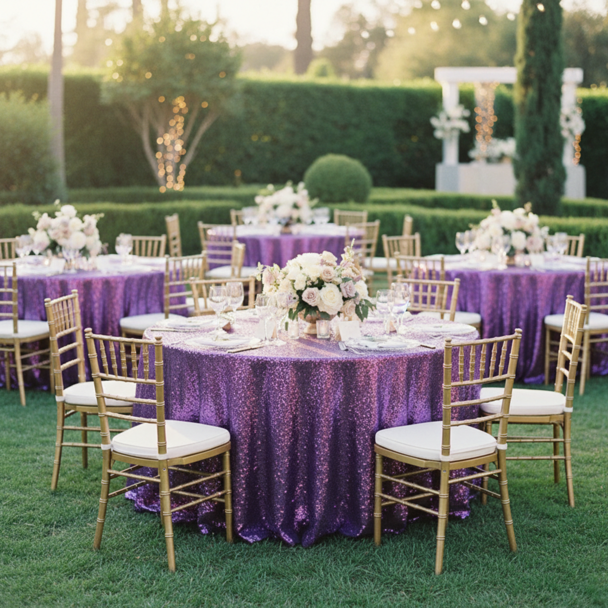 Outdoor Purple Glitz Sequin 120 Round Tablecloth Wedding Reception