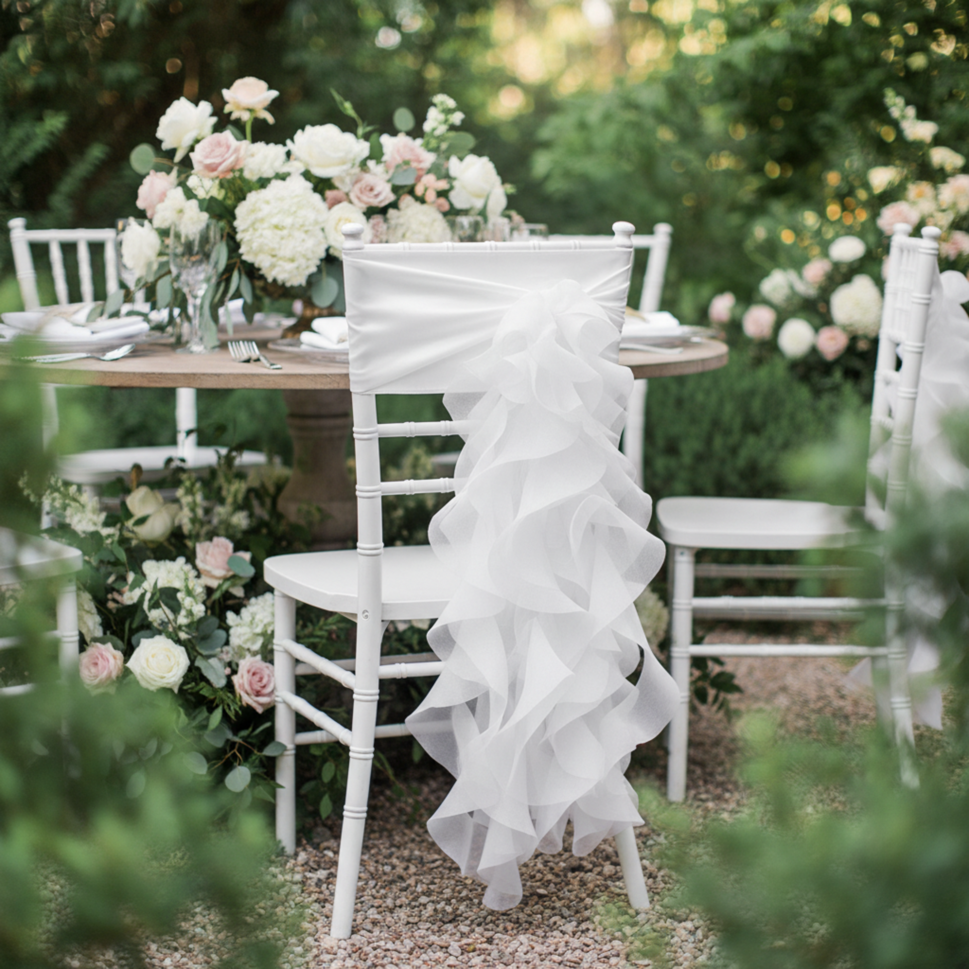 Outdoor Reception - Curly Willow Chair Sash White
