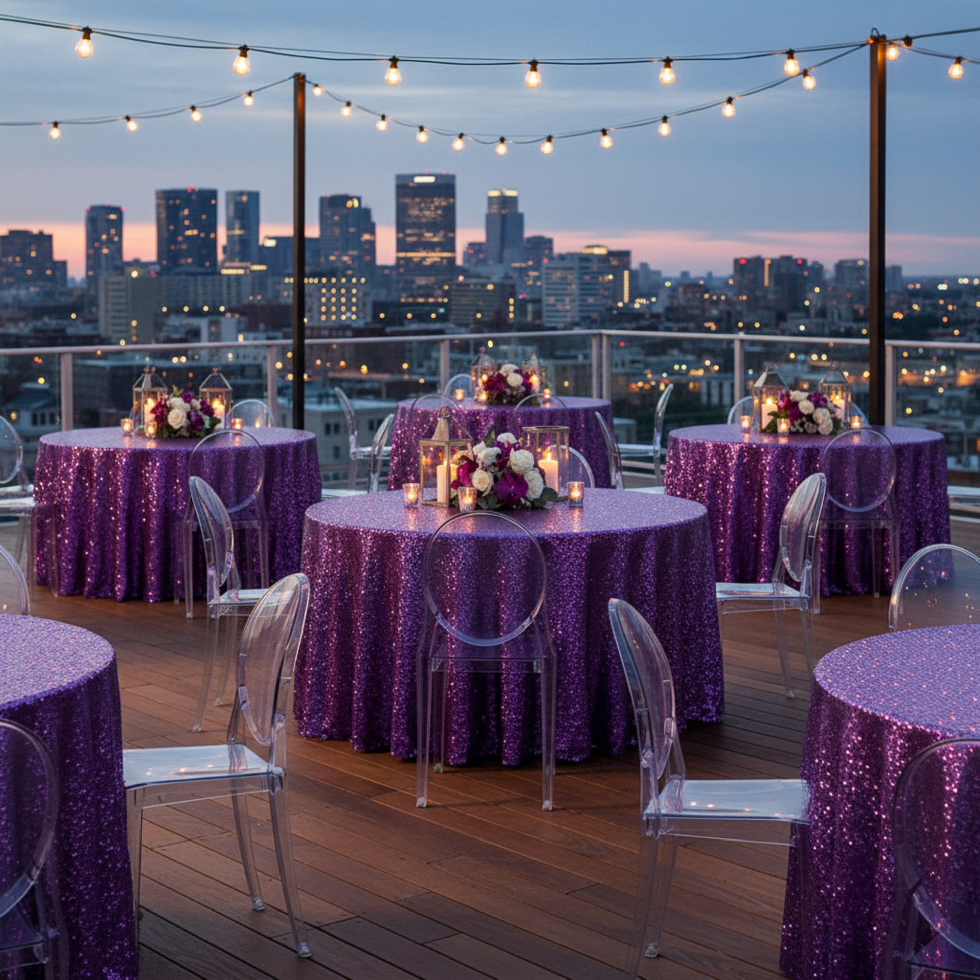 Outdoor Rooftop Event - Purple Glitz Sequin Tablecloth
