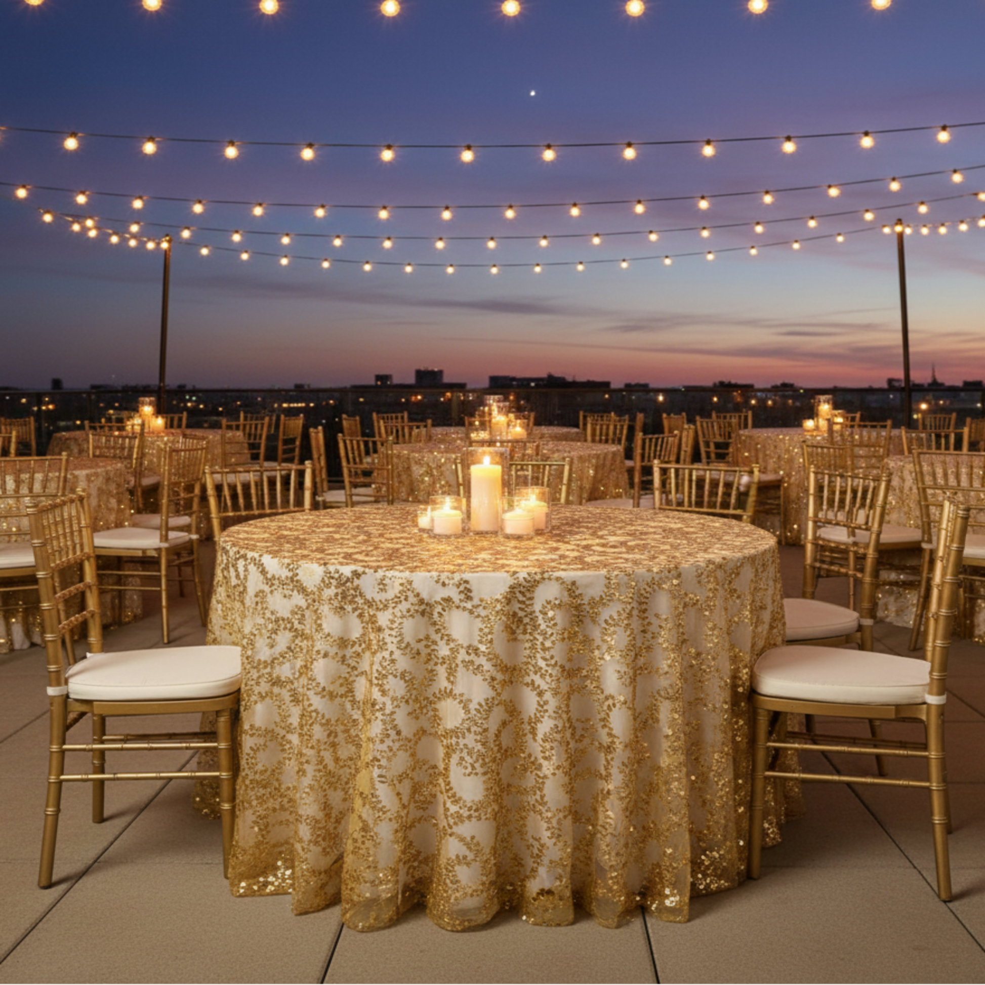 Outdoor Rooftop Gala – Gold Sequin Vine